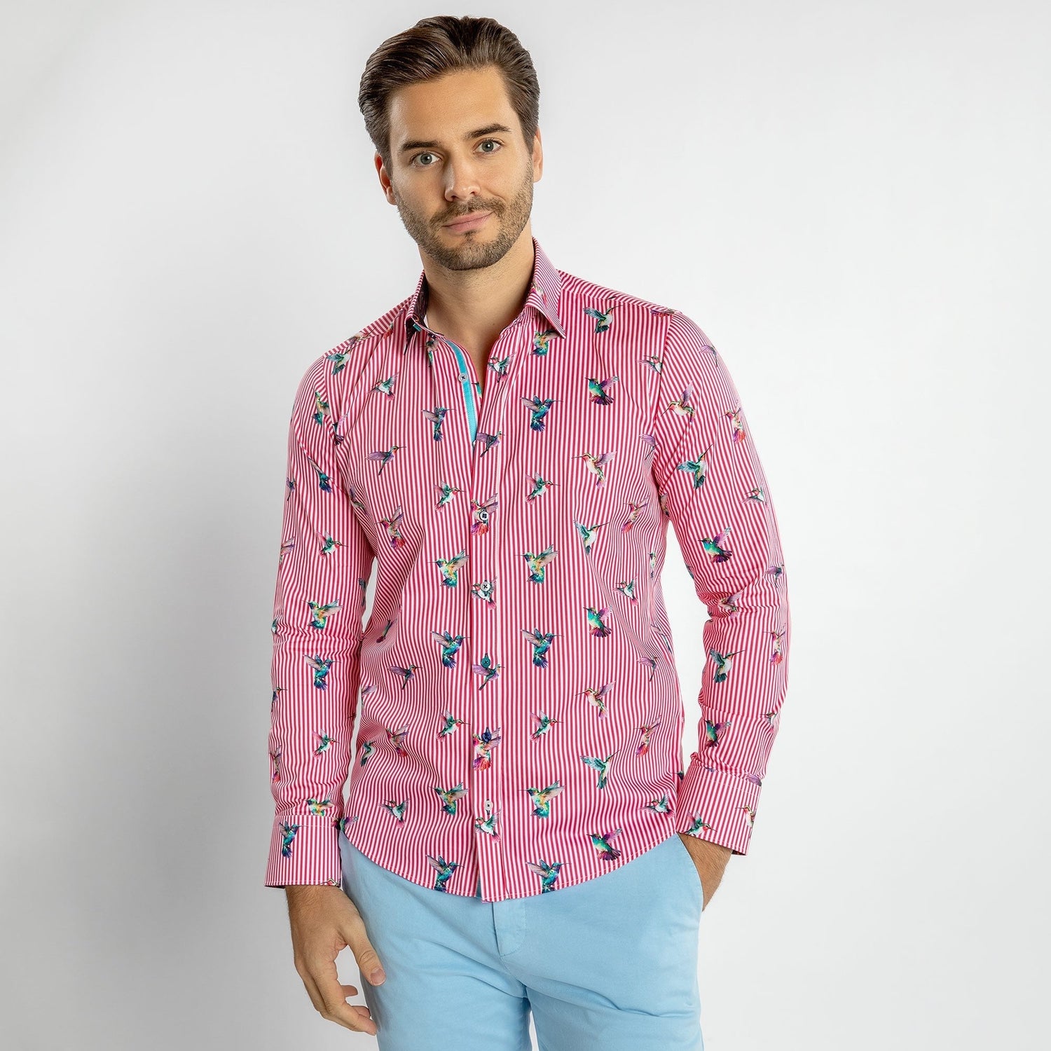 Hummingbird striped print shirt by Claudio Lugli