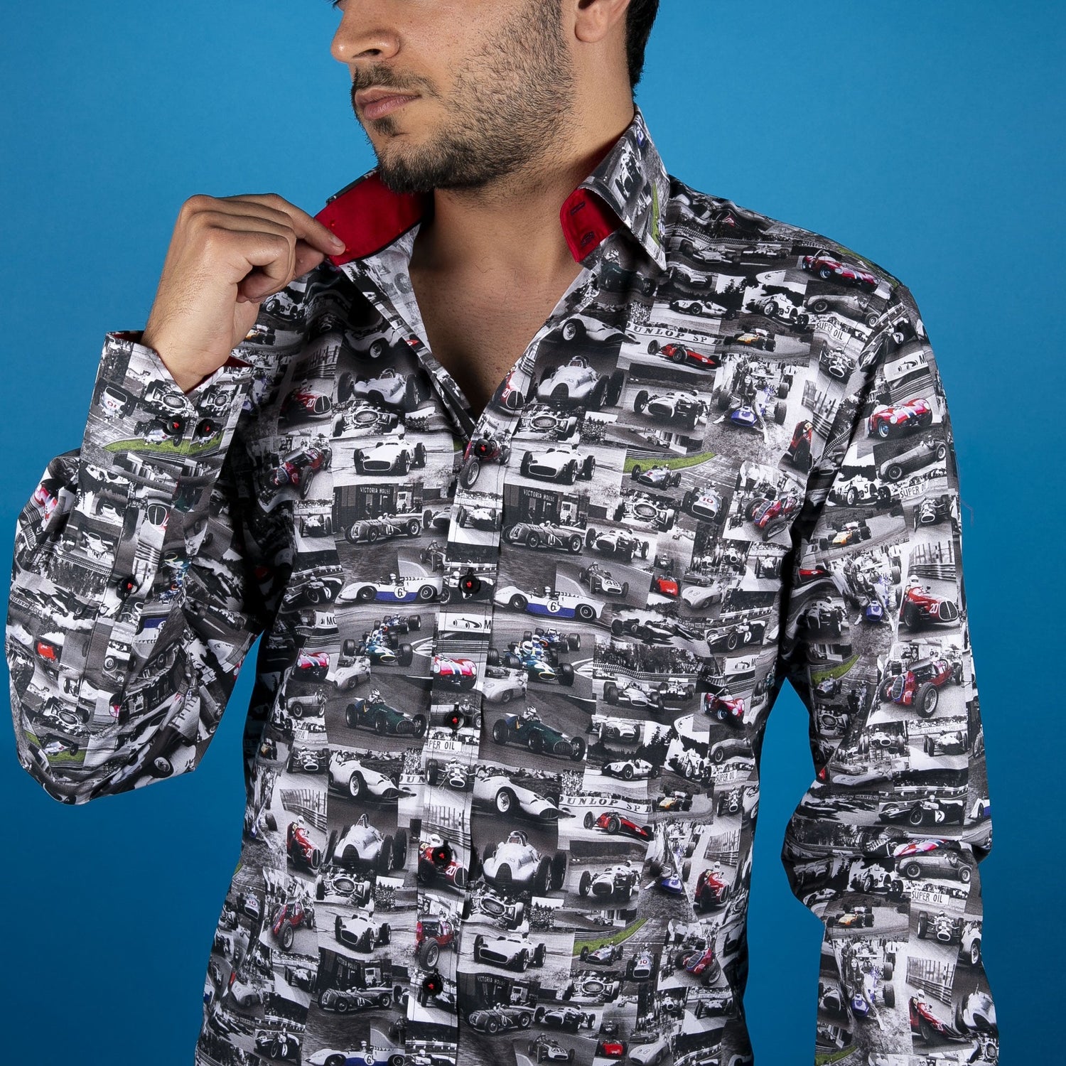 VINTAGE RACE CAR PRINT SHIRT - Premium Men's Patterned Shirt by Claudio Lugli | Bold Design, Tailored Fit, Best Printed Shirts