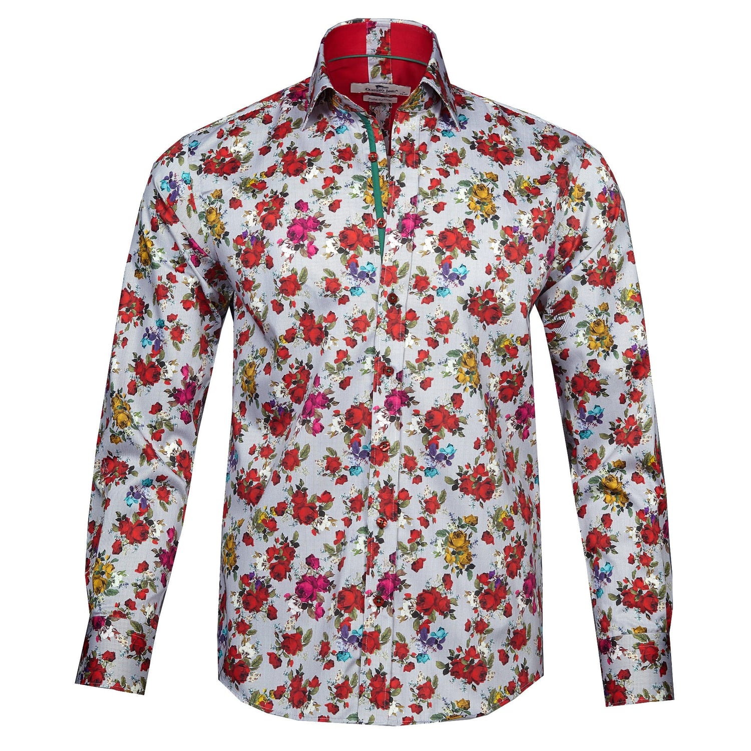 RED ROSE STRIPE PRINT SHIRT - Premium Men's Patterned Shirt by Claudio Lugli | Bold Design, Tailored Fit, Best Printed Shirts