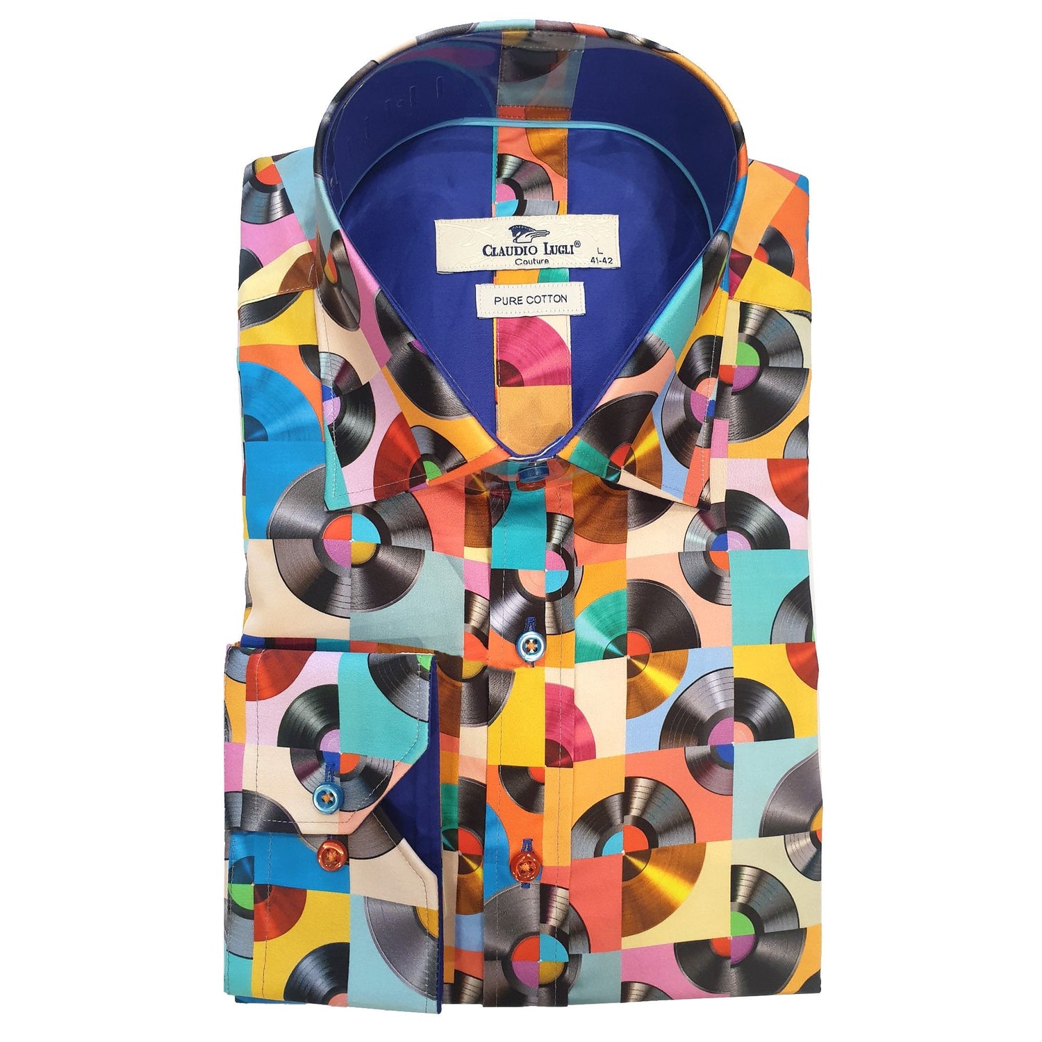 VINTAGE DISC SHIRT PRINT SHIRT - Premium Men's Patterned Shirt by Claudio Lugli | Bold Design, Tailored Fit, Best Printed Shirts