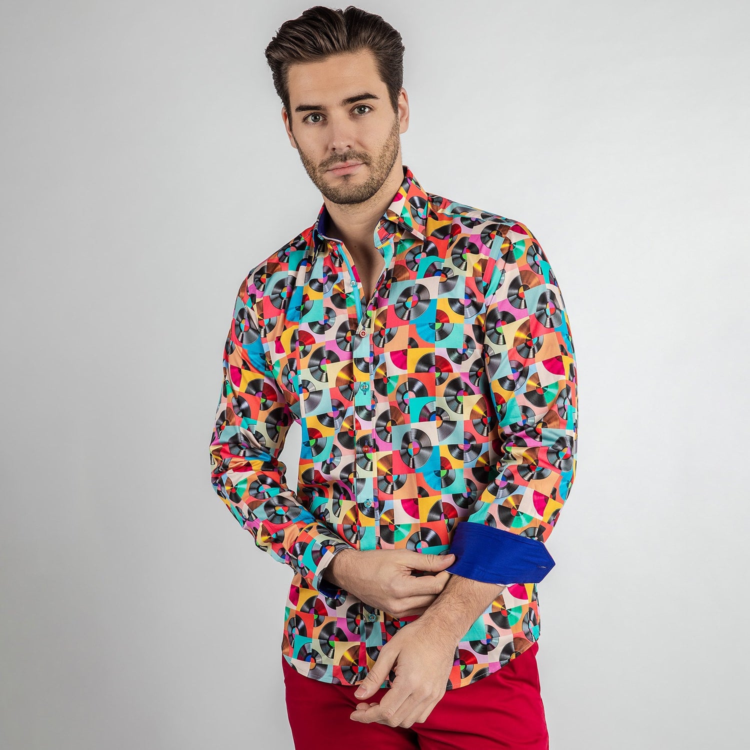 VINTAGE DISC SHIRT PRINT SHIRT - Premium Men's Patterned Shirt by Claudio Lugli | Bold Design, Tailored Fit, Best Printed Shirts