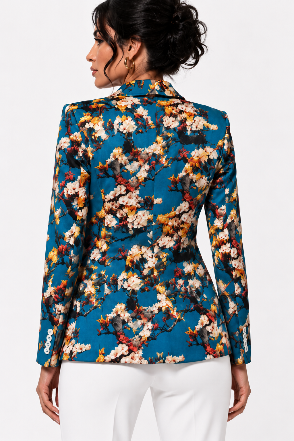 Claudio Lugli Aqua Enchanted Garden blazer styled with a white blouse
