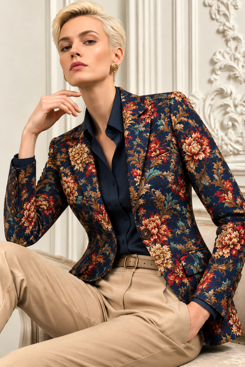 Midnight Baroque Bloom Print Blazer