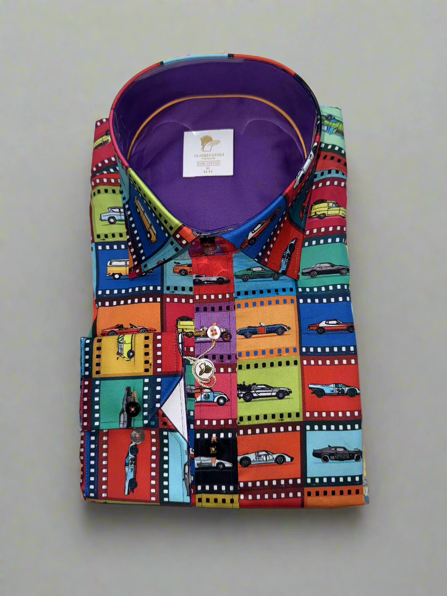 FAMOUS CARS PRINT SHIRT – Premium Men's Patterned Shirt by Claudio Lugli | Bold Design, Tailored Fit, Best Printed Shirts