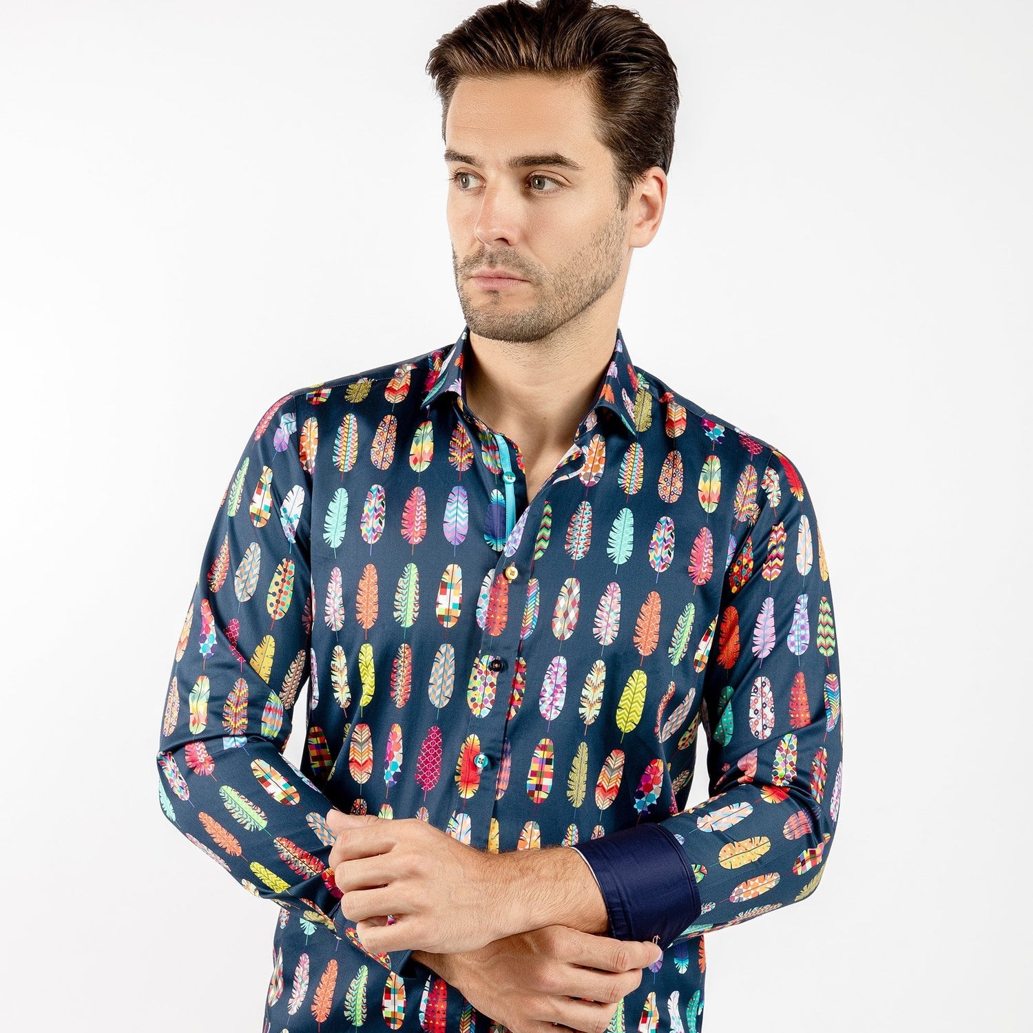 ABSTRACT PRINTED FEATHERS PRINT SHIRT - Premium Men's Patterned Shirt by Claudio Lugli | Bold Design, Tailored Fit, Best Printed Shirts