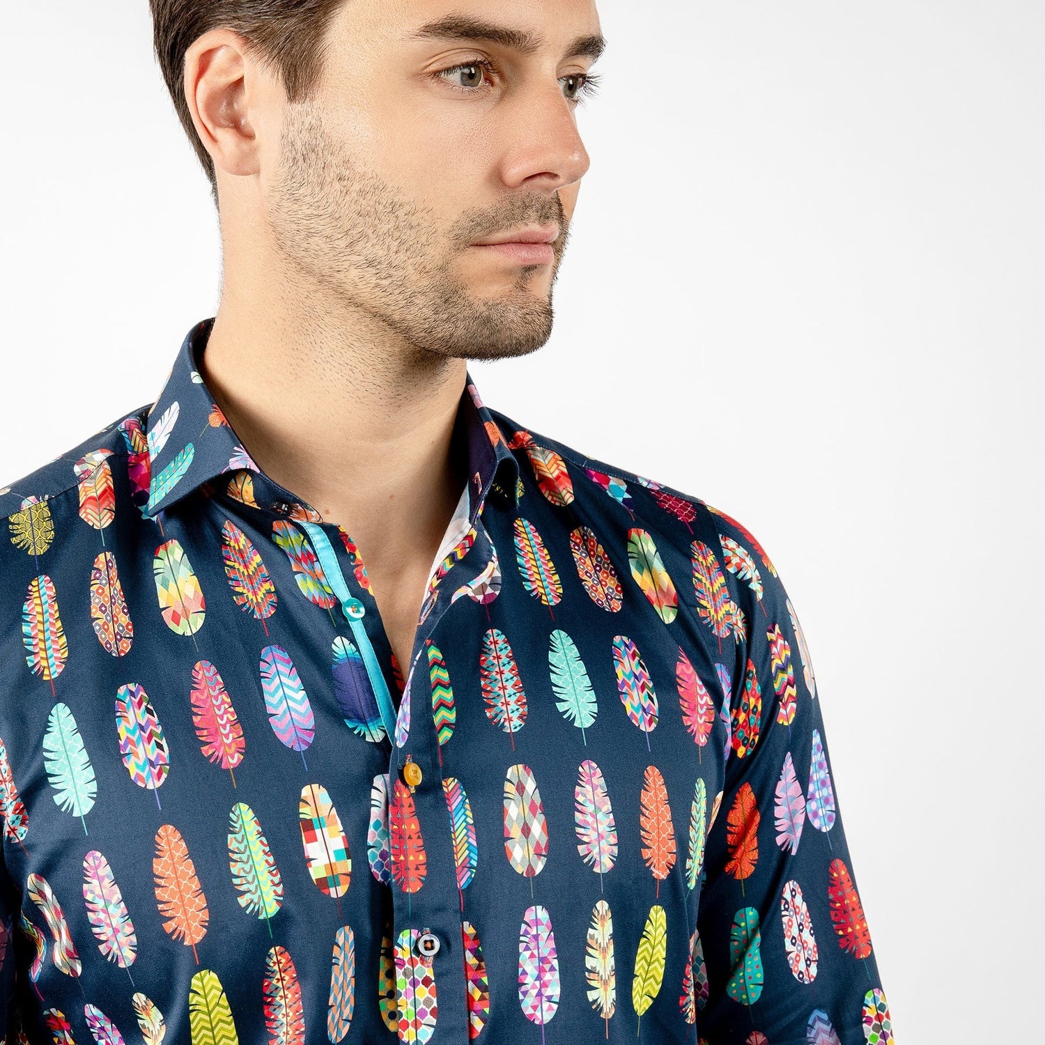 ABSTRACT PRINTED FEATHERS PRINT SHIRT - Premium Men's Patterned Shirt by Claudio Lugli | Bold Design, Tailored Fit, Best Printed Shirts