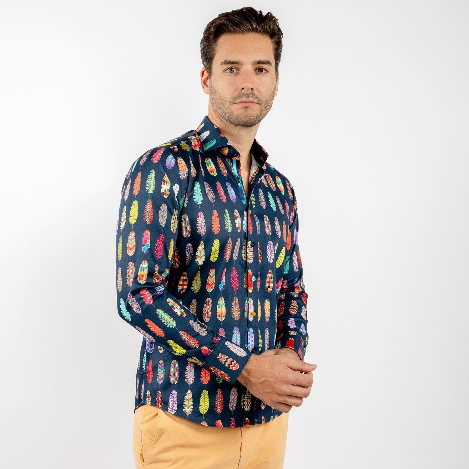 ABSTRACT PRINTED FEATHERS PRINT SHIRT - Premium Men's Patterned Shirt by Claudio Lugli | Bold Design, Tailored Fit, Best Printed Shirts