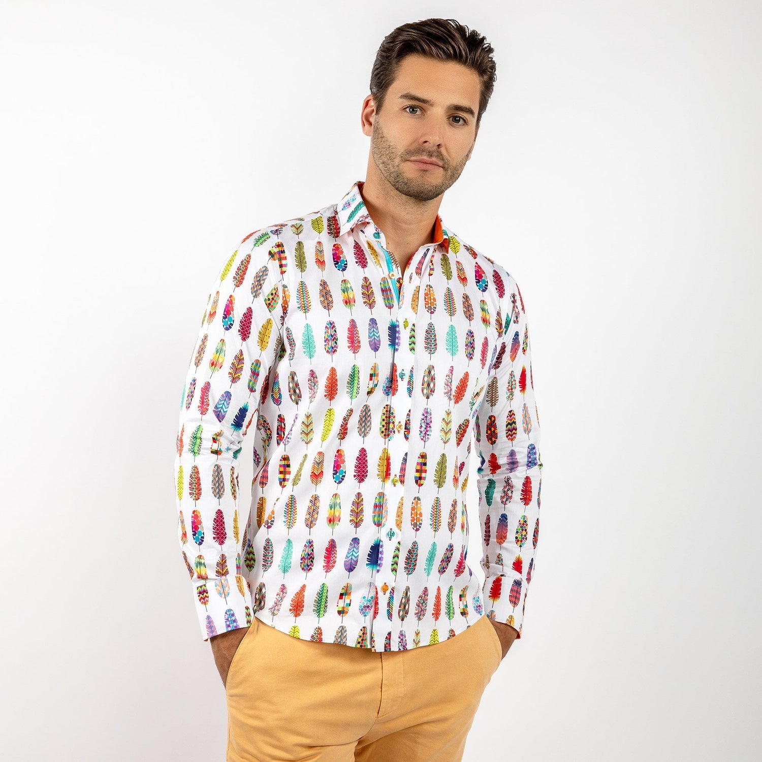 ABSTRACT PRINTED FEATHERS PRINT SHIRT - Premium Men's Patterned Shirt by Claudio Lugli | Bold Design, Tailored Fit, Best Printed Shirts