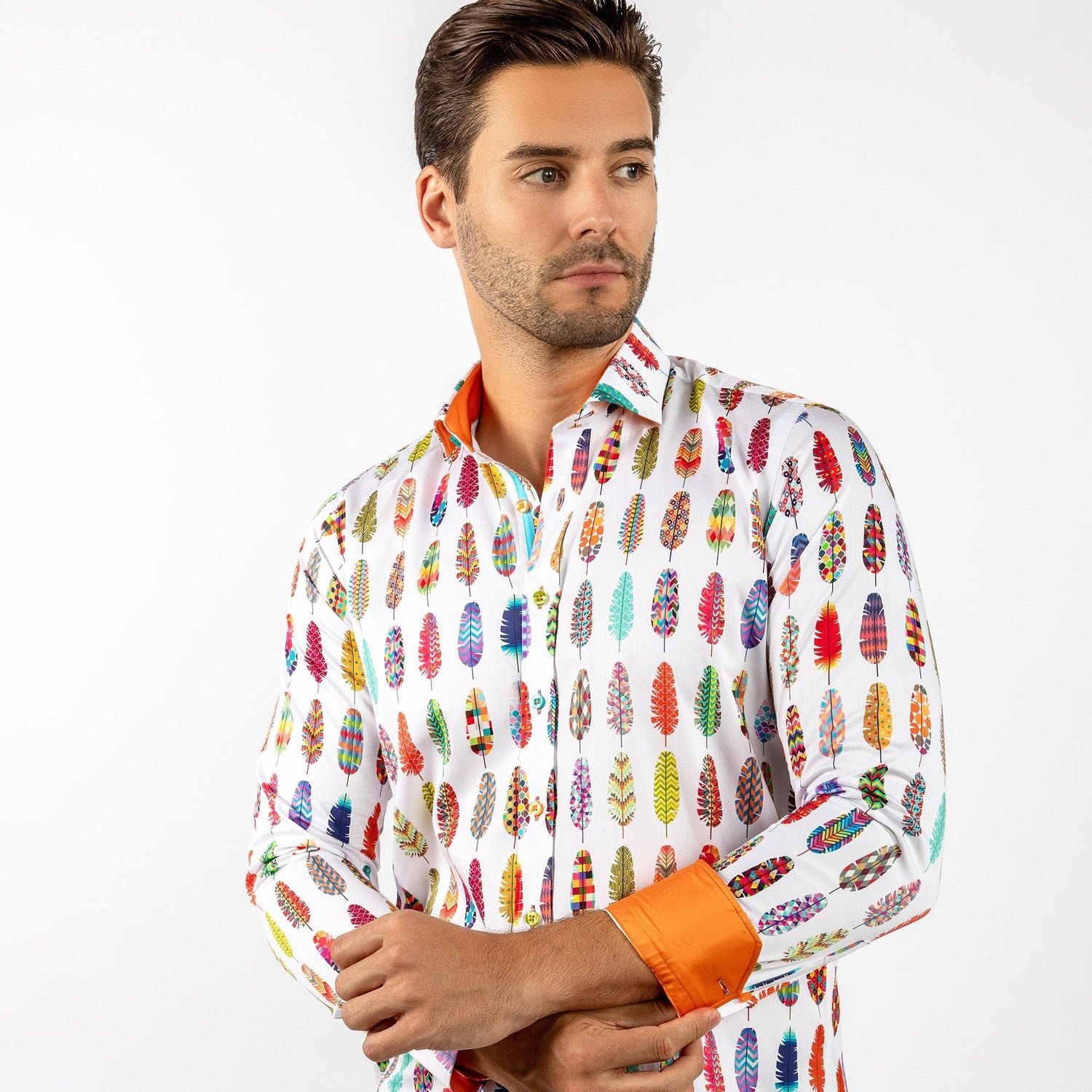 ABSTRACT PRINTED FEATHERS PRINT SHIRT - Premium Men's Patterned Shirt by Claudio Lugli | Bold Design, Tailored Fit, Best Printed Shirts