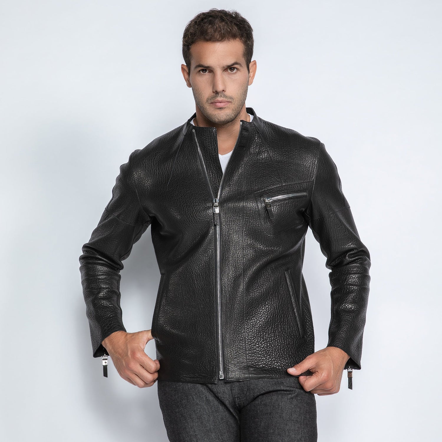 Aero Noir Leather Jacket - Premium Men's Patterned Shirt by Claudio Lugli | Bold Design, Tailored Fit, Best Printed Shirts