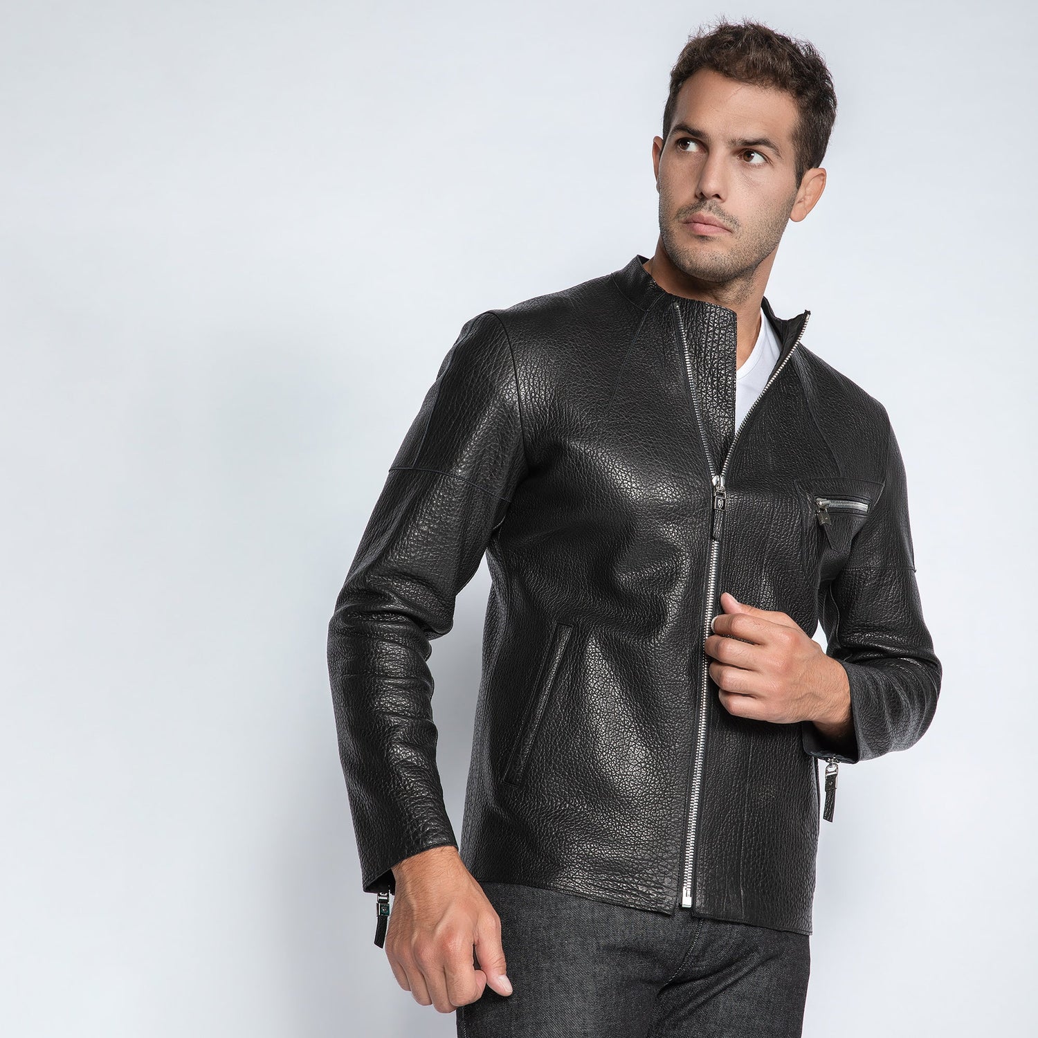 Aero Noir Leather Jacket - Premium Men's Patterned Shirt by Claudio Lugli | Bold Design, Tailored Fit, Best Printed Shirts