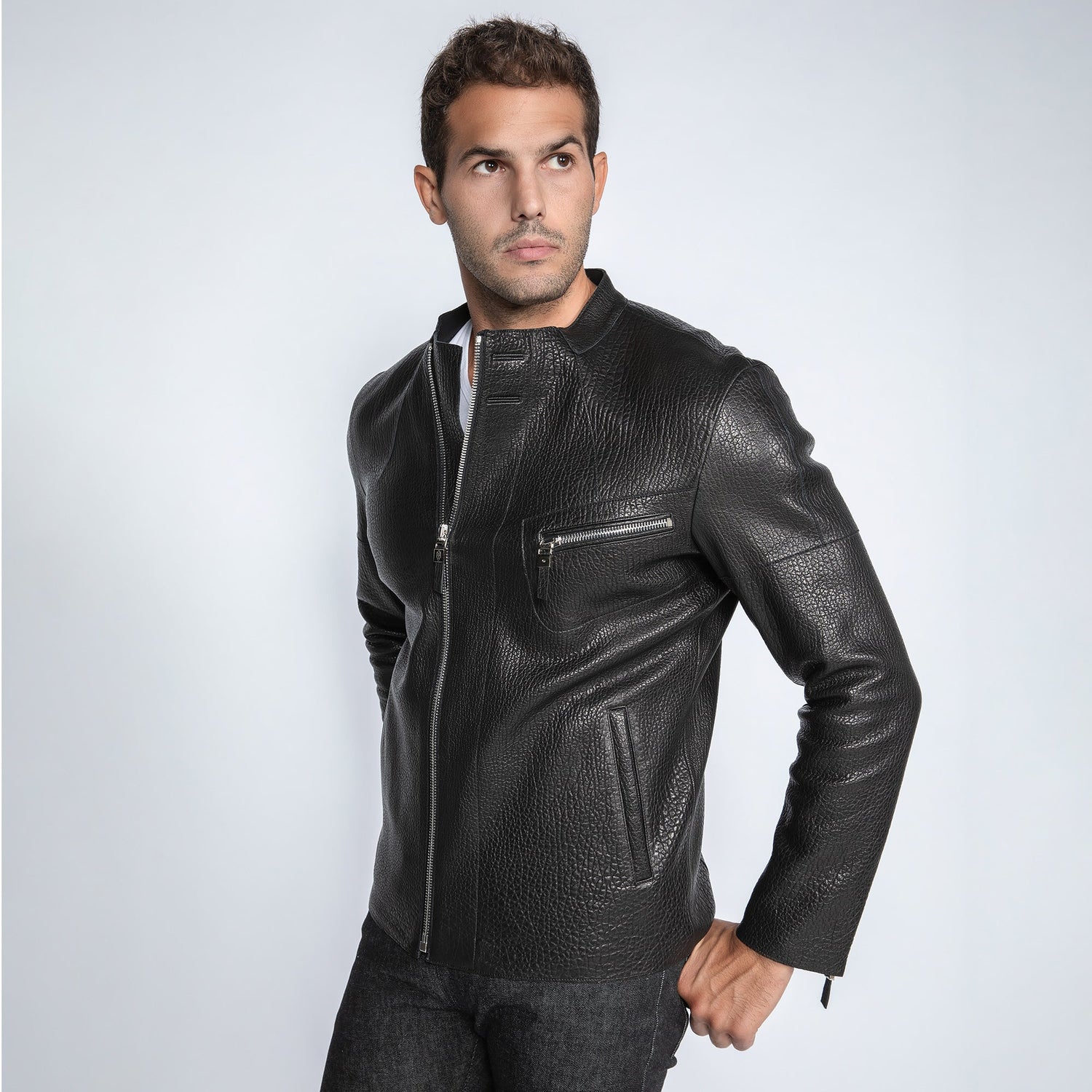 Aero Noir Leather Jacket - Premium Men's Patterned Shirt by Claudio Lugli | Bold Design, Tailored Fit, Best Printed Shirts