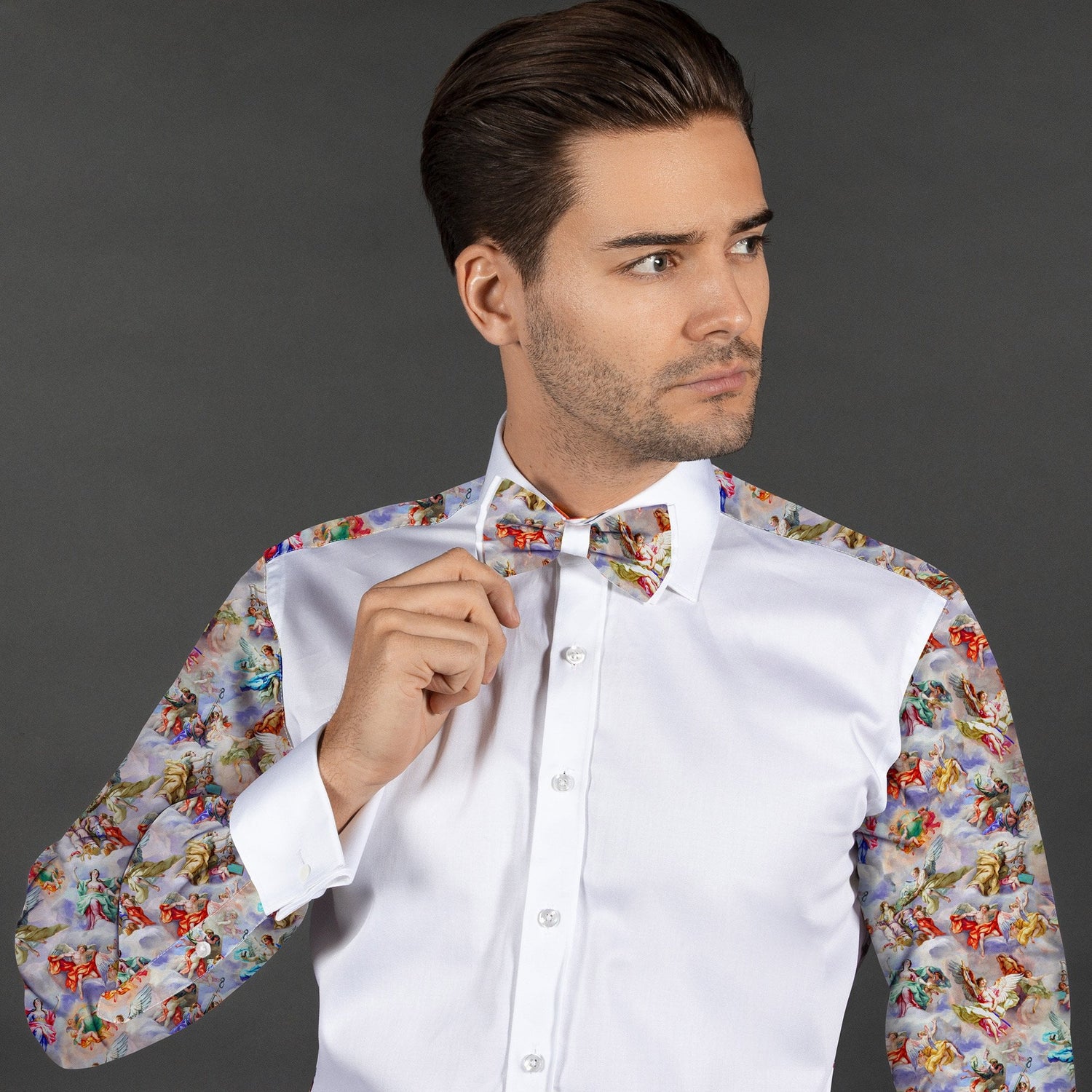 ANGELS PRINTED TUXEDO SHIRT WITH BOWTIE - Premium Men's Patterned Shirt by Claudio Lugli | Bold Design, Tailored Fit, Best Printed Shirts