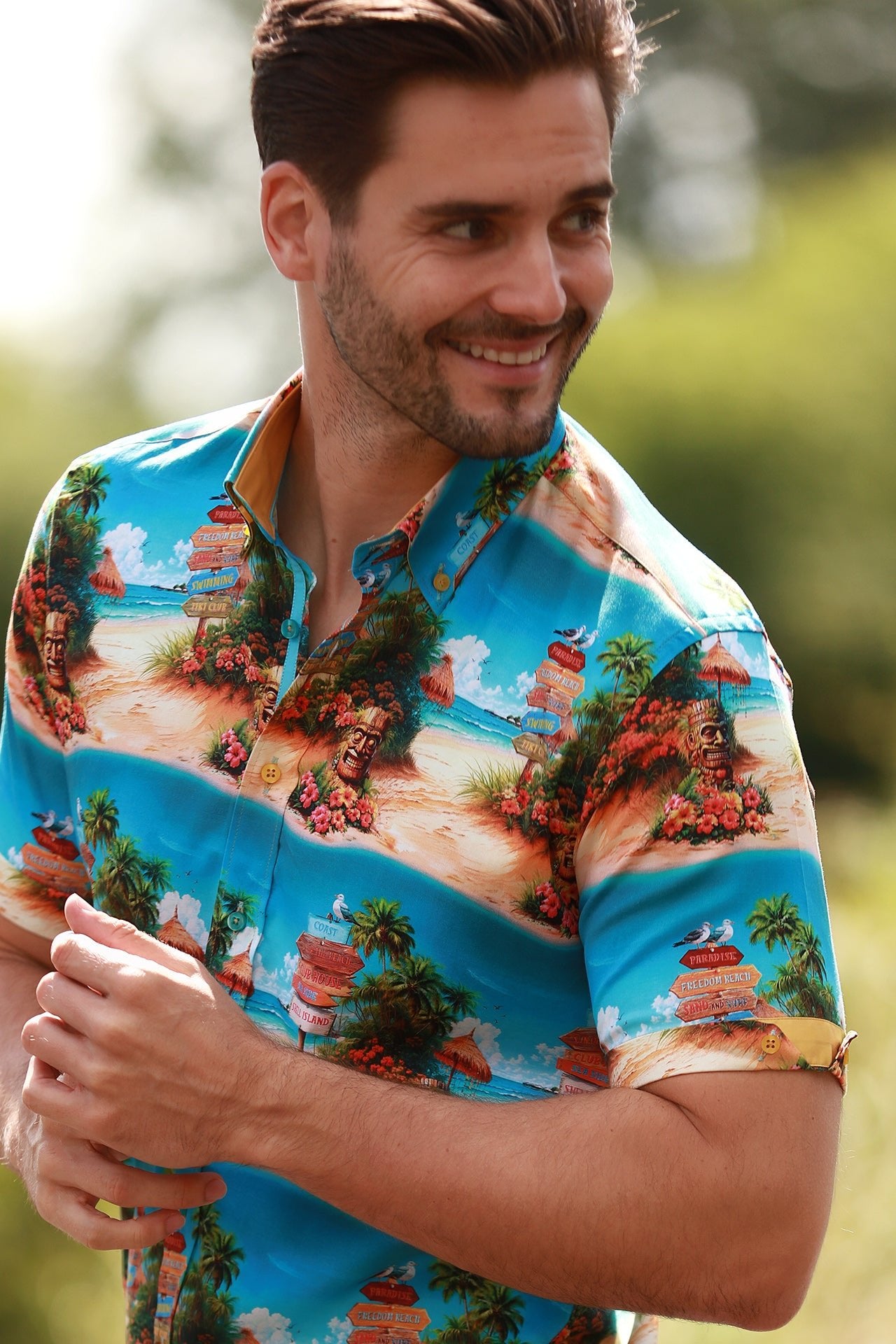 BEACH CLUB VIBES SHORT SLEEVE PRINT SHIRT – Premium Men's Patterned Shirt by Claudio Lugli | Bold Design, Tailored Fit, Best Printed Shirts