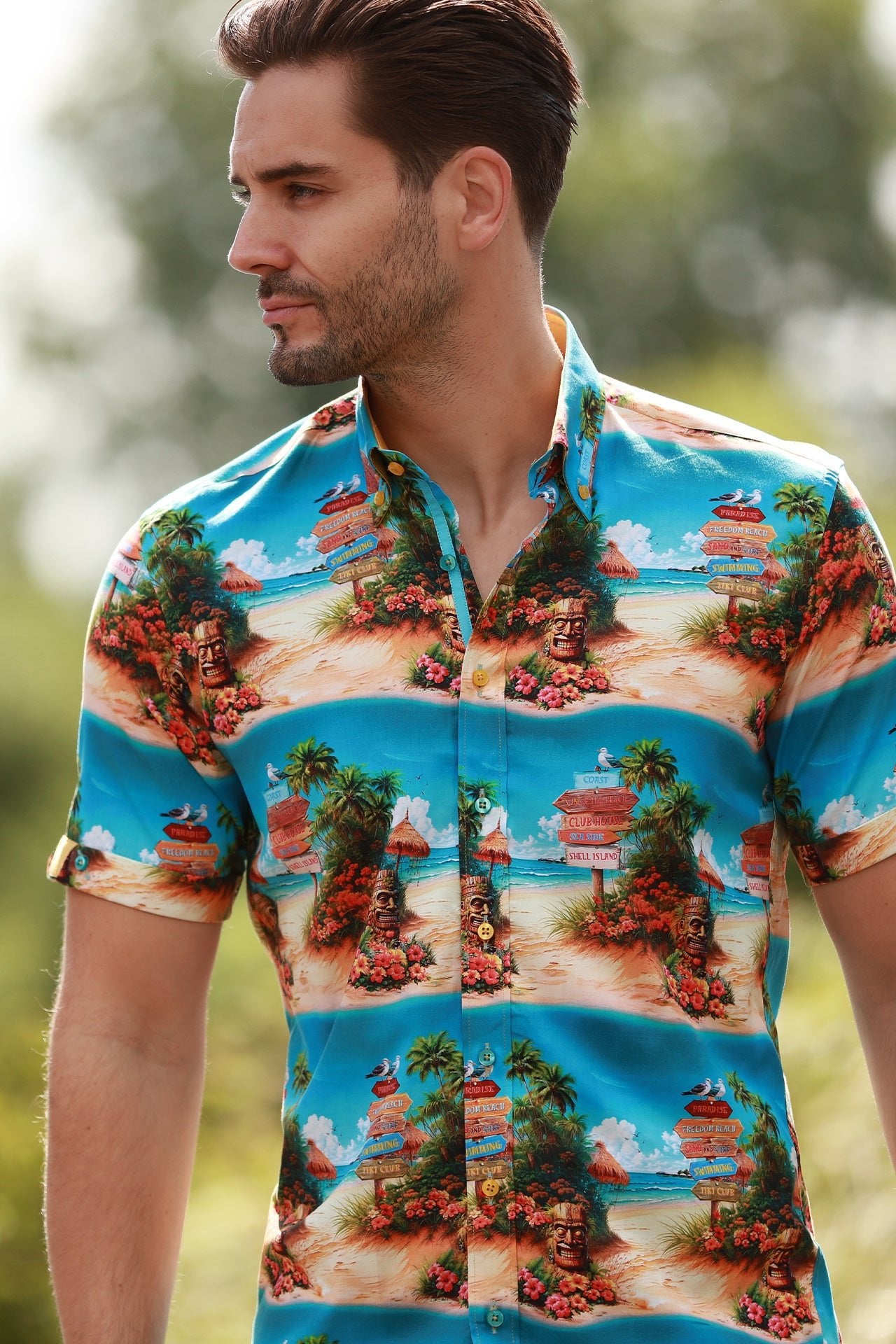 BEACH CLUB VIBES SHORT SLEEVE PRINT SHIRT – Premium Men's Patterned Shirt by Claudio Lugli | Bold Design, Tailored Fit, Best Printed Shirts