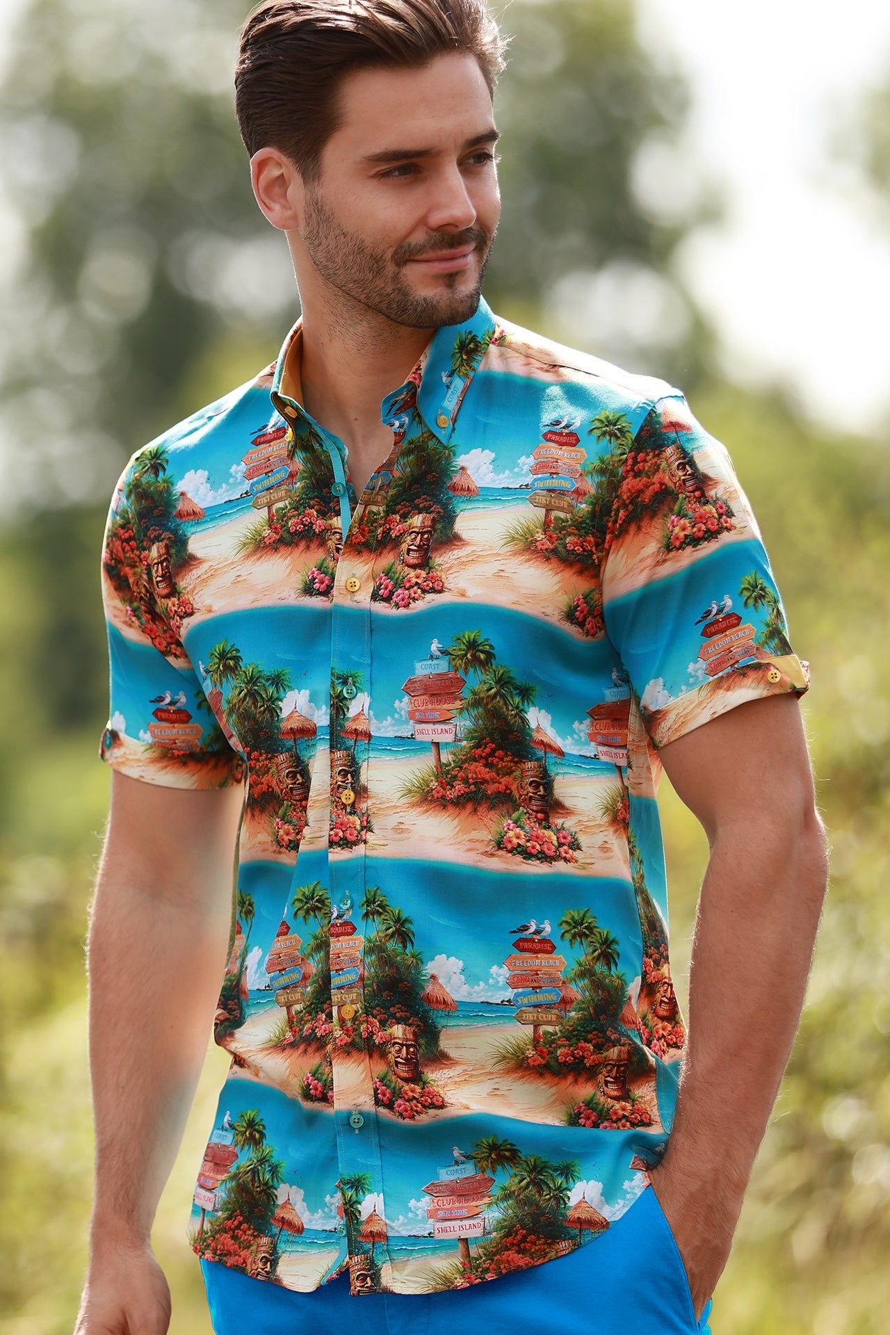 BEACH CLUB VIBES SHORT SLEEVE PRINT SHIRT – Premium Men's Patterned Shirt by Claudio Lugli | Bold Design, Tailored Fit, Best Printed Shirts