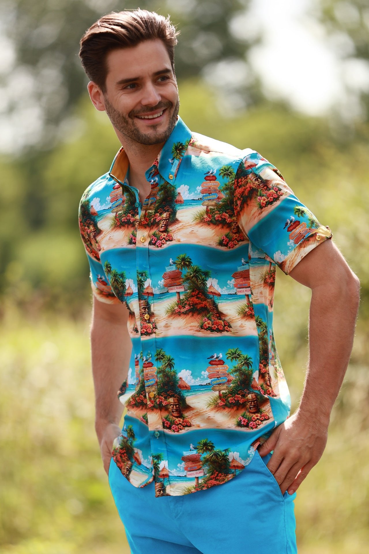 BEACH CLUB VIBES SHORT SLEEVE PRINT SHIRT – Premium Men's Patterned Shirt by Claudio Lugli | Bold Design, Tailored Fit, Best Printed Shirts