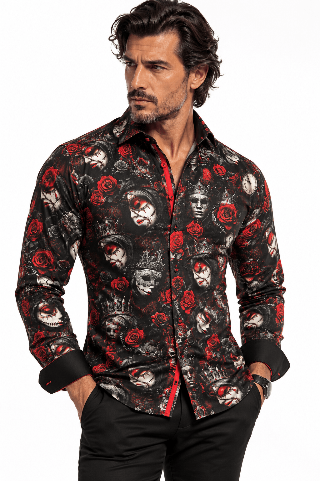 Black Day of the Dead Print Shirt - Claudio Lugli Shirts