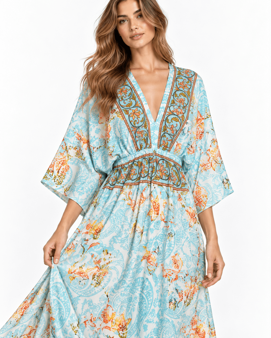 Boho Blue Floral Maxi Dress - Claudio Lugli Shirts