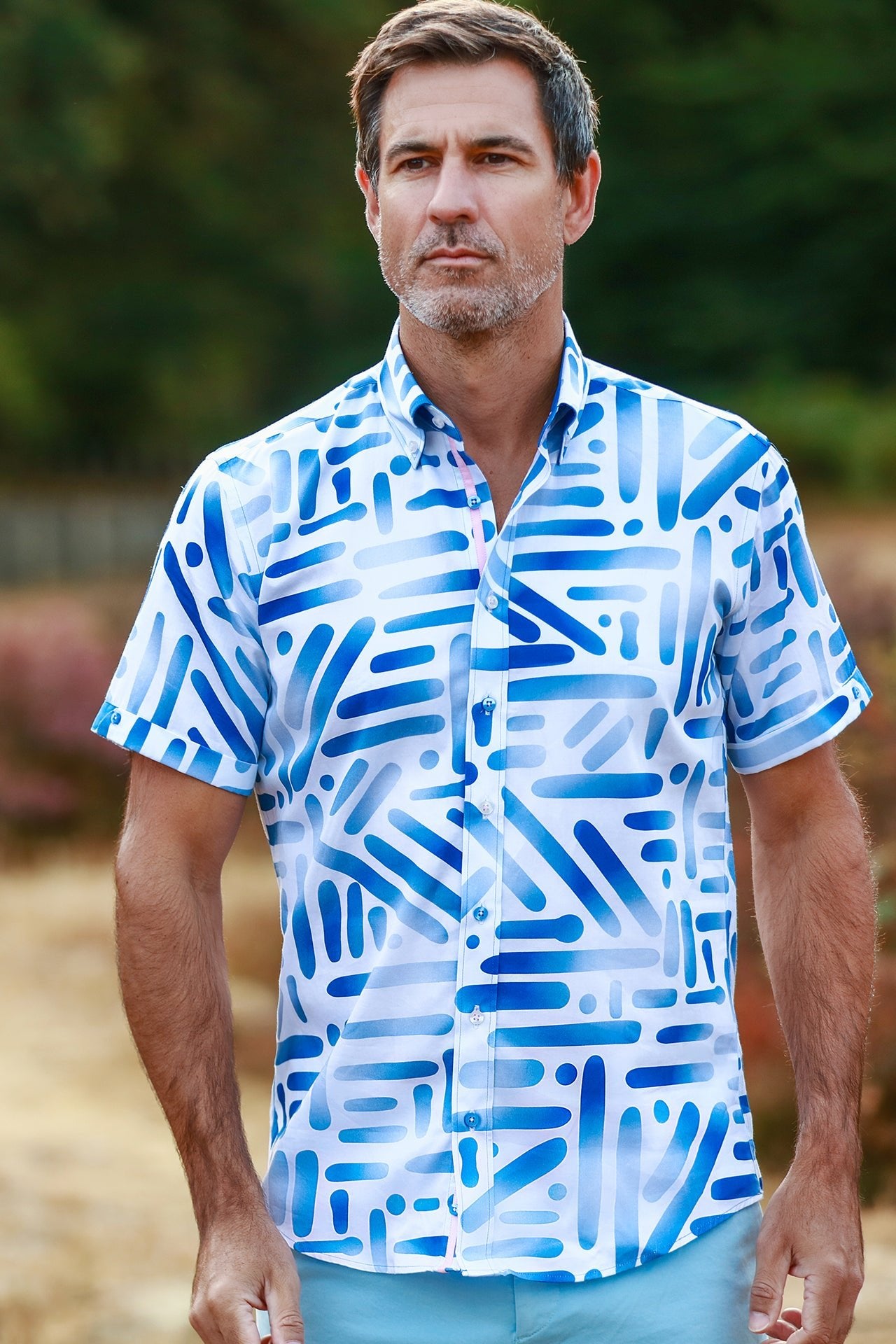 Bold Brushstroke Print Short Sleeve Shirt - Claudio Lugli Shirts