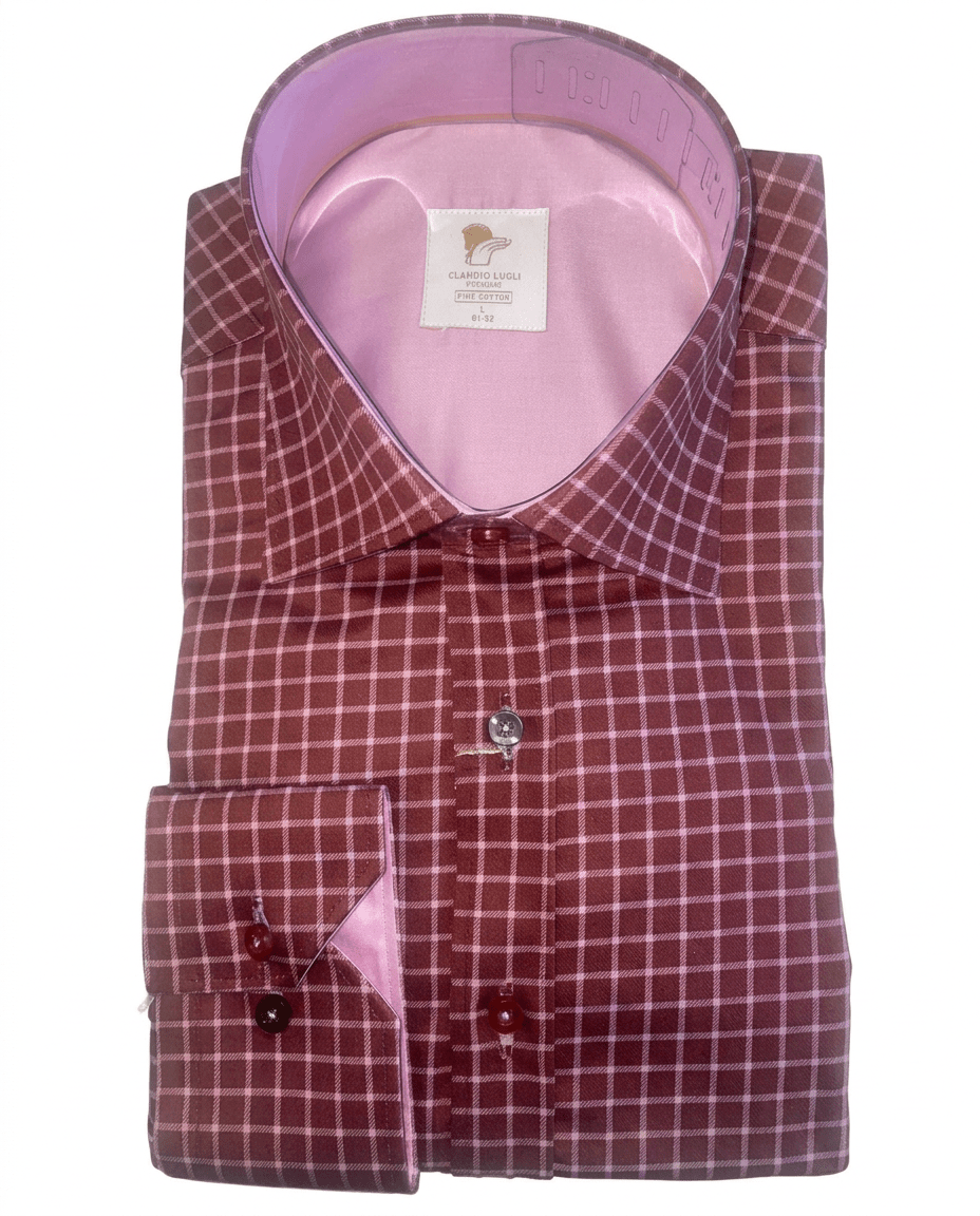 Brown Base Pink Check Shirt - Claudio Lugli Shirts