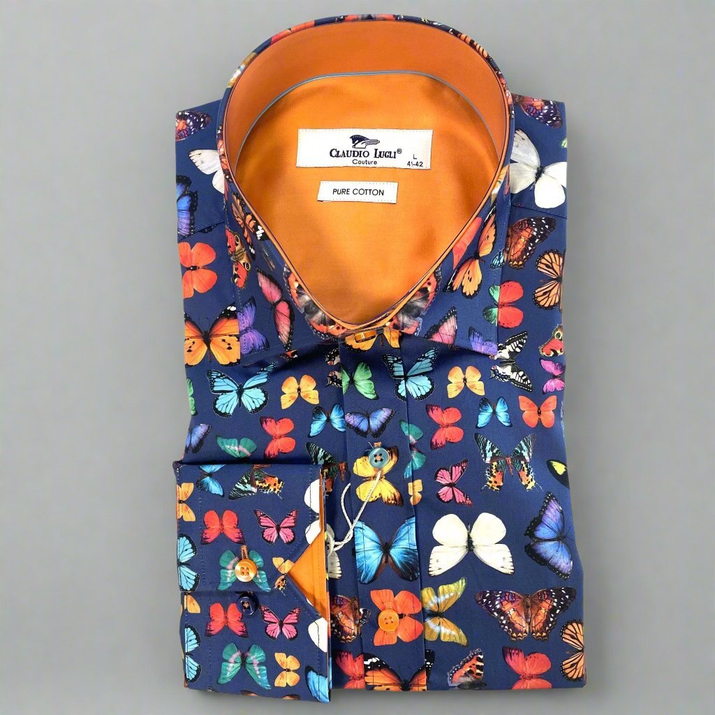BUTTERFLY FLUTTER PRINT SHIRT - Premium Men's Patterned Shirt by Claudio Lugli | Bold Design, Tailored Fit, Best Printed Shirts