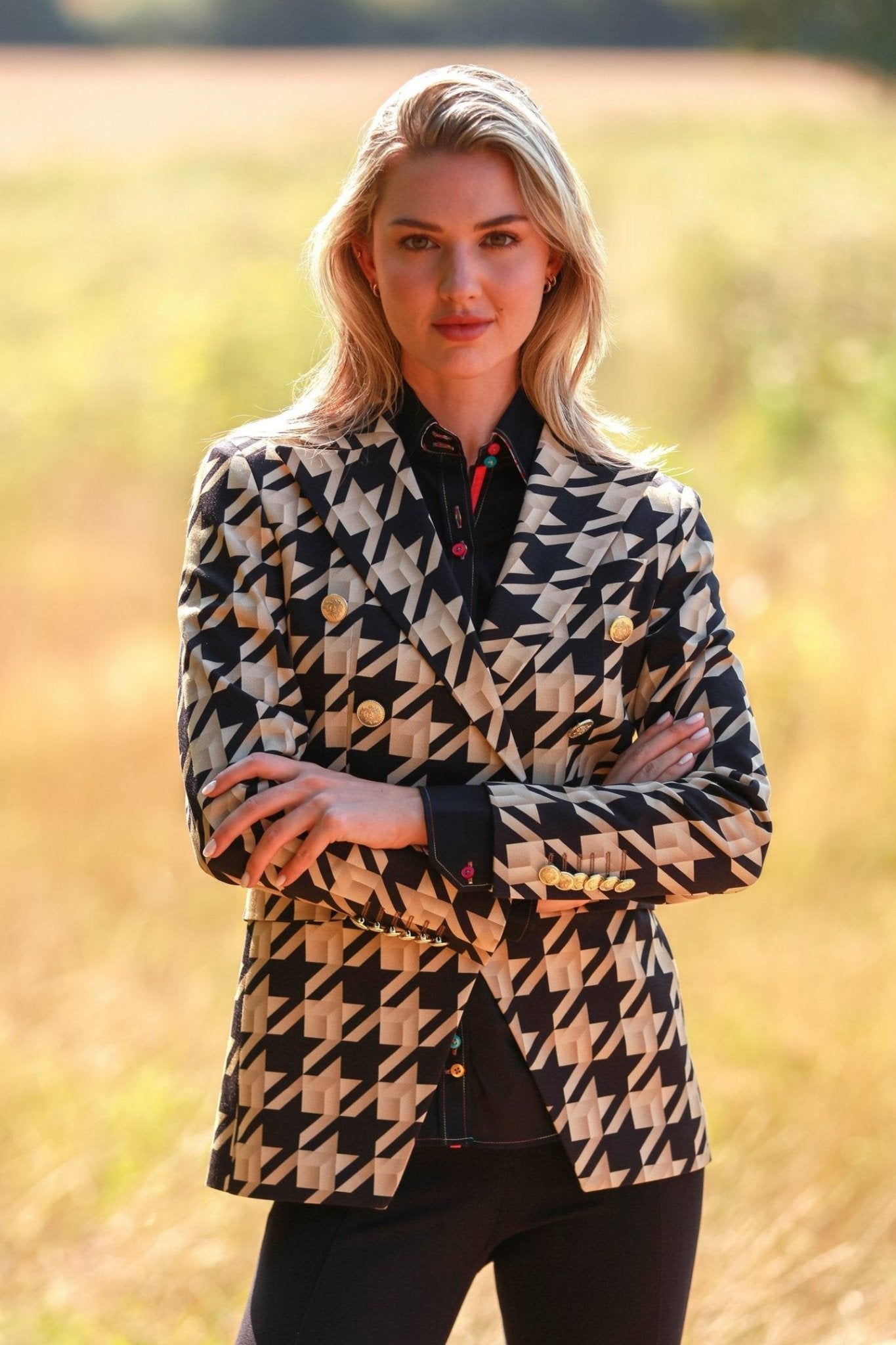 CANDY CRUSH HOUNDSTOOTH DOUBLE BREASTED PRINTED WOMENS JACKET - Premium Men's Patterned Shirt by Claudio Lugli | Bold Design, Tailored Fit, Best Printed Shirts