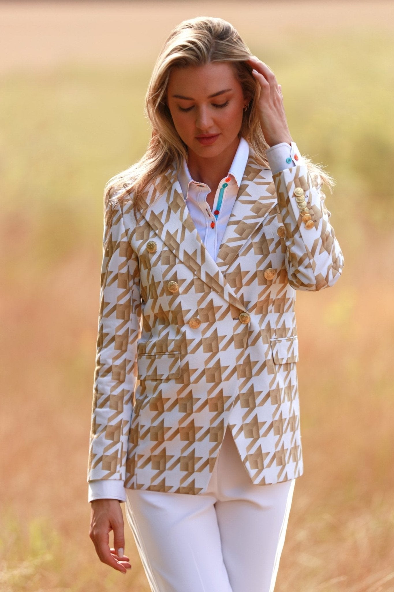 CANDY CRUSH HOUNDSTOOTH DOUBLE BREASTED PRINTED WOMENS JACKET - Premium Men's Patterned Shirt by Claudio Lugli | Bold Design, Tailored Fit, Best Printed Shirts