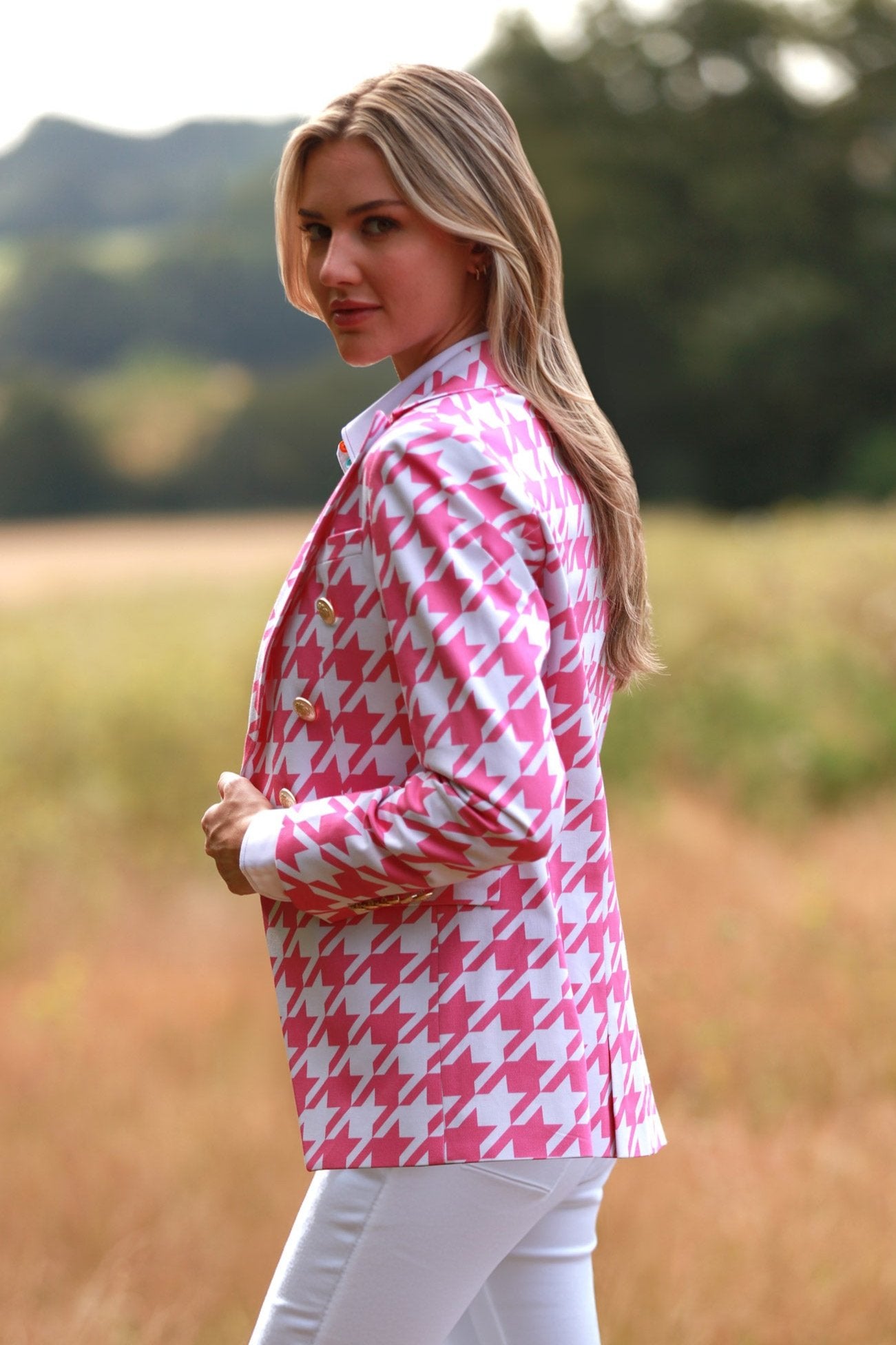 CANDY CRUSH HOUNDSTOOTH DOUBLE BREASTED PRINTED WOMENS JACKET - Premium Men's Patterned Shirt by Claudio Lugli | Bold Design, Tailored Fit, Best Printed Shirts