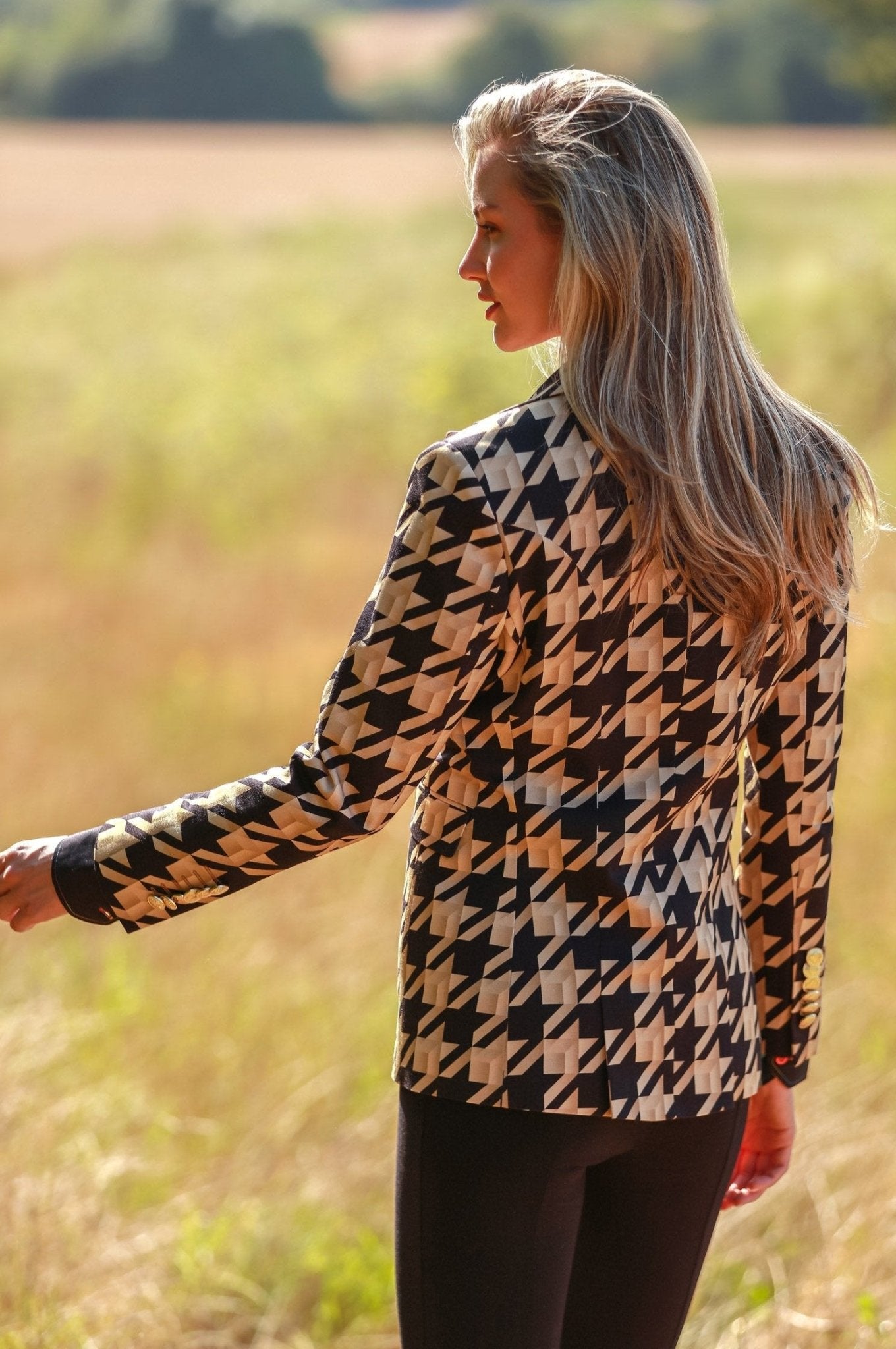 CANDY CRUSH HOUNDSTOOTH DOUBLE BREASTED PRINTED WOMENS JACKET - Premium Men's Patterned Shirt by Claudio Lugli | Bold Design, Tailored Fit, Best Printed Shirts