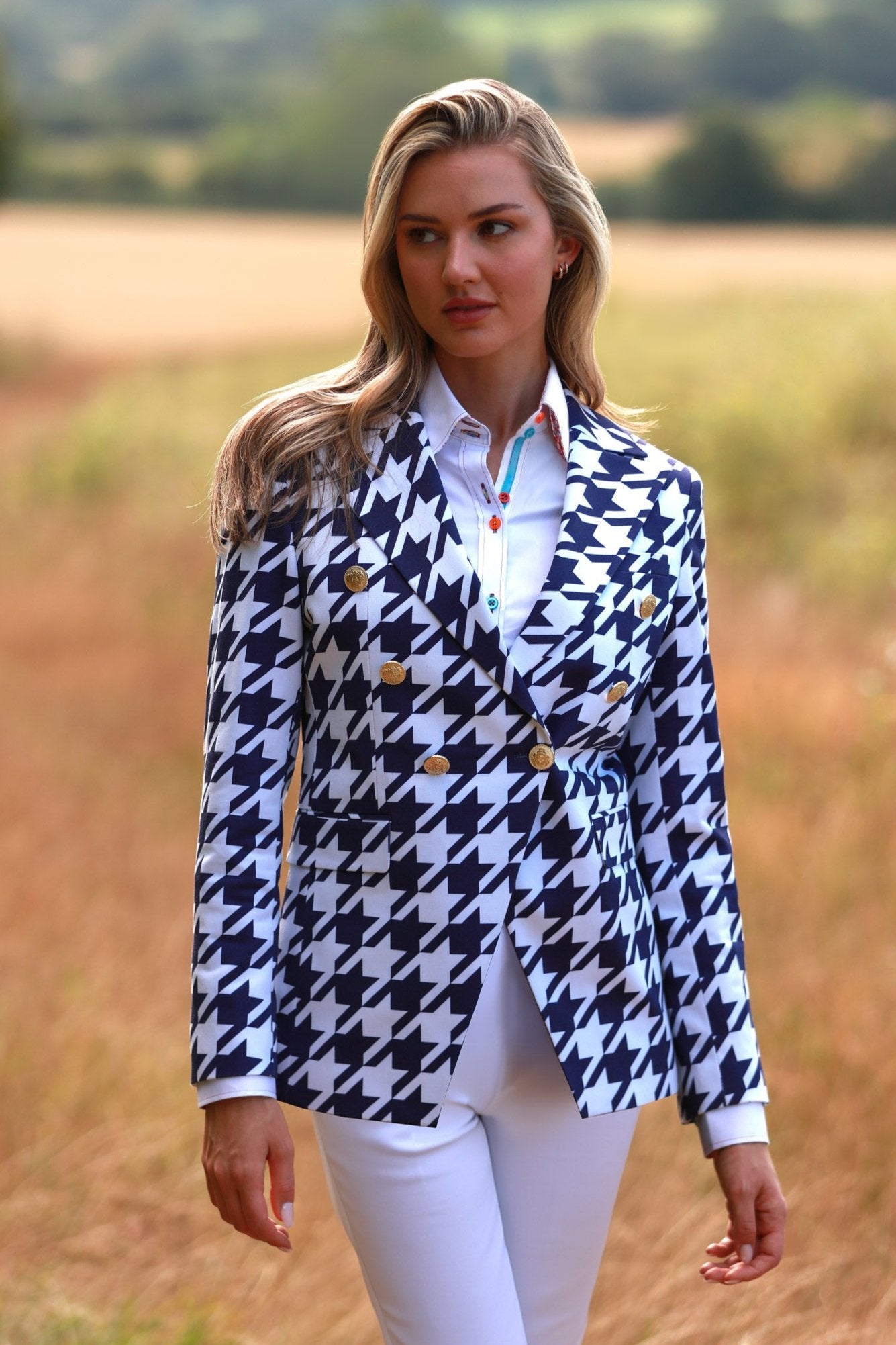 CANDY CRUSH HOUNDSTOOTH DOUBLE BREASTED PRINTED WOMENS JACKET - Premium Men's Patterned Shirt by Claudio Lugli | Bold Design, Tailored Fit, Best Printed Shirts