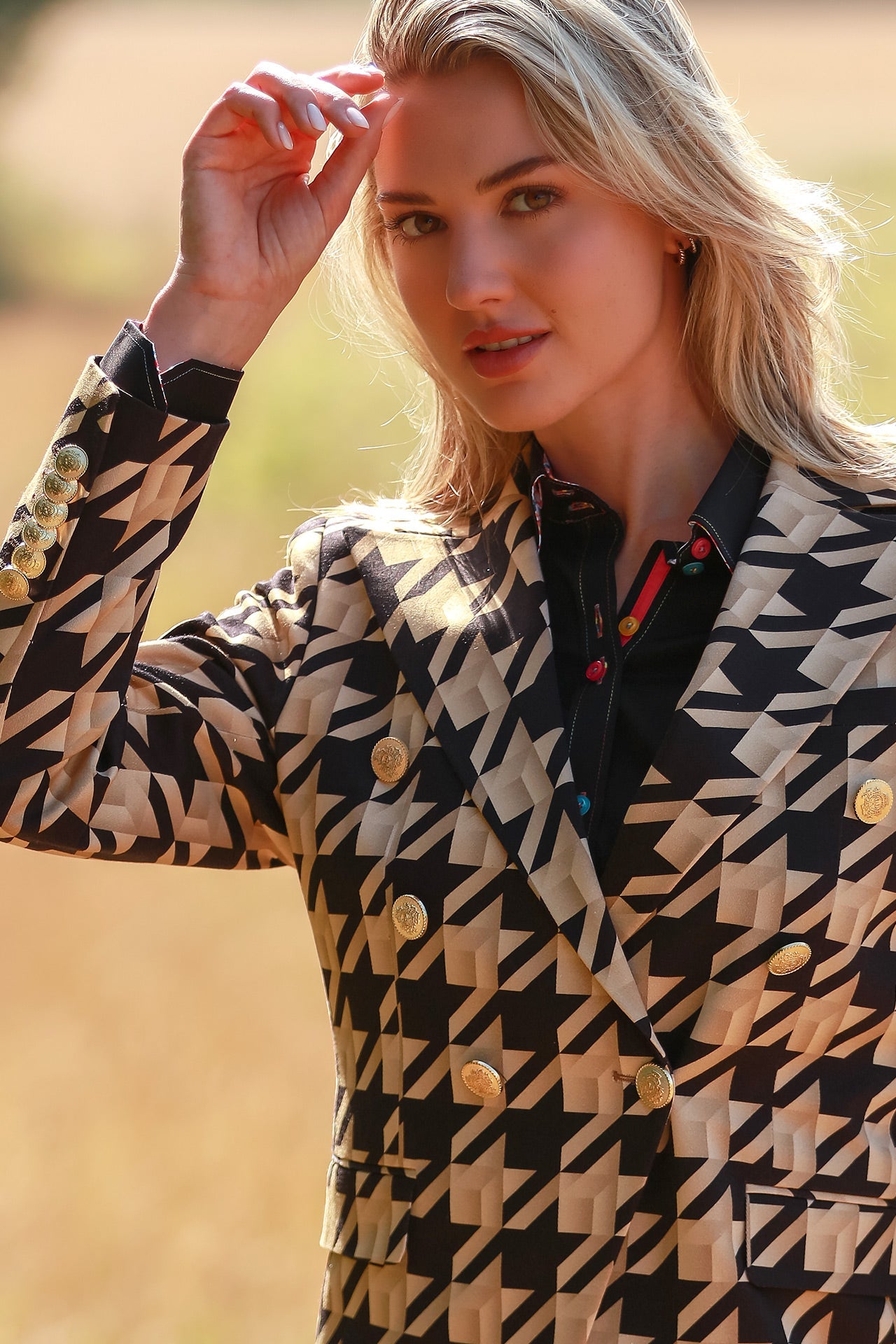 CANDY CRUSH HOUNDSTOOTH DOUBLE BREASTED PRINTED WOMENS JACKET - Premium Men's Patterned Shirt by Claudio Lugli | Bold Design, Tailored Fit, Best Printed Shirts