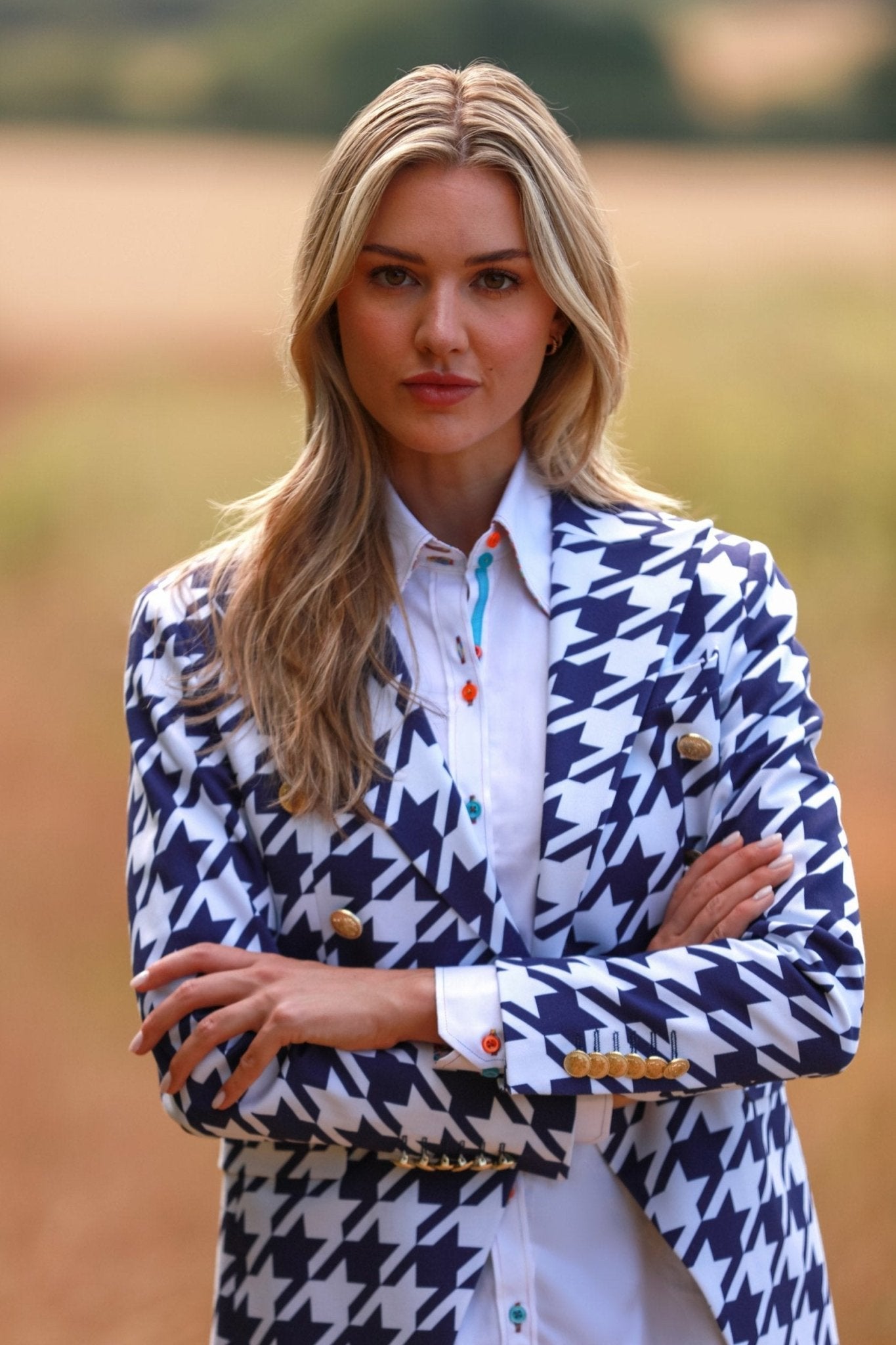 CANDY CRUSH HOUNDSTOOTH DOUBLE BREASTED PRINTED WOMENS JACKET - Premium Men's Patterned Shirt by Claudio Lugli | Bold Design, Tailored Fit, Best Printed Shirts