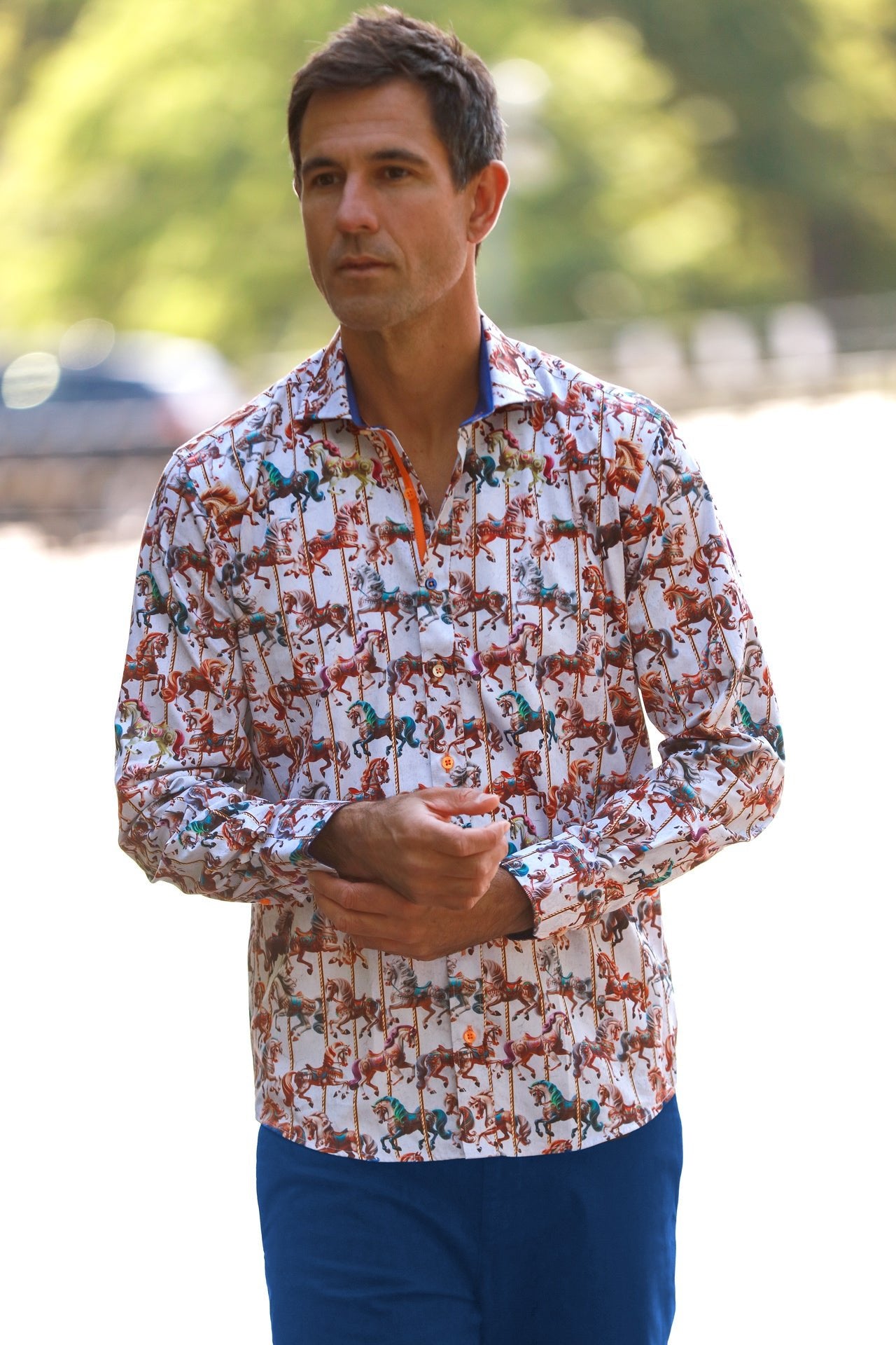 CAROUSEL HORSES PRINT SHIRT - Premium Men's Patterned Shirt by Claudio Lugli | Bold Design, Tailored Fit, Best Printed Shirts