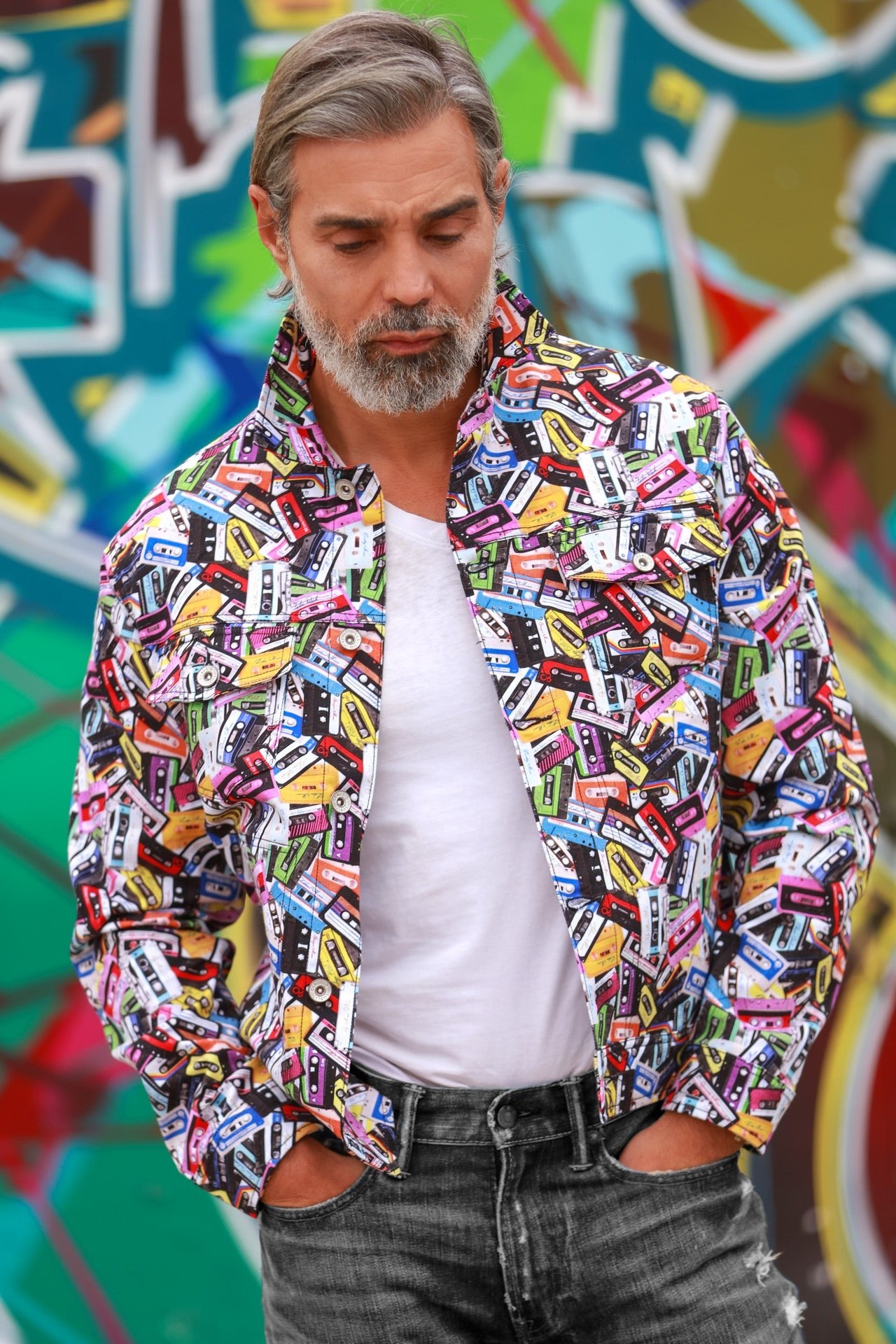 CASSETTE TAPES PRINT SHACKET - Premium Men's Patterned Shirt by Claudio Lugli | Bold Design, Tailored Fit, Best Printed Shirts