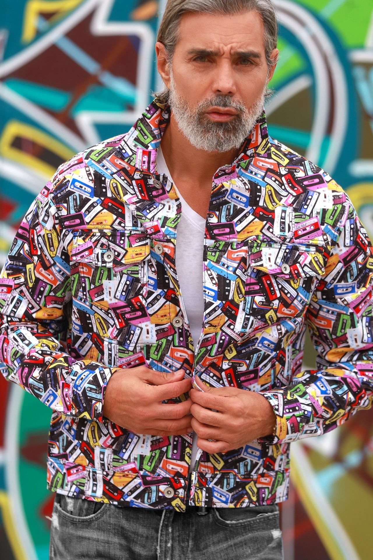 CASSETTE TAPES PRINT SHACKET - Premium Men's Patterned Shirt by Claudio Lugli | Bold Design, Tailored Fit, Best Printed Shirts