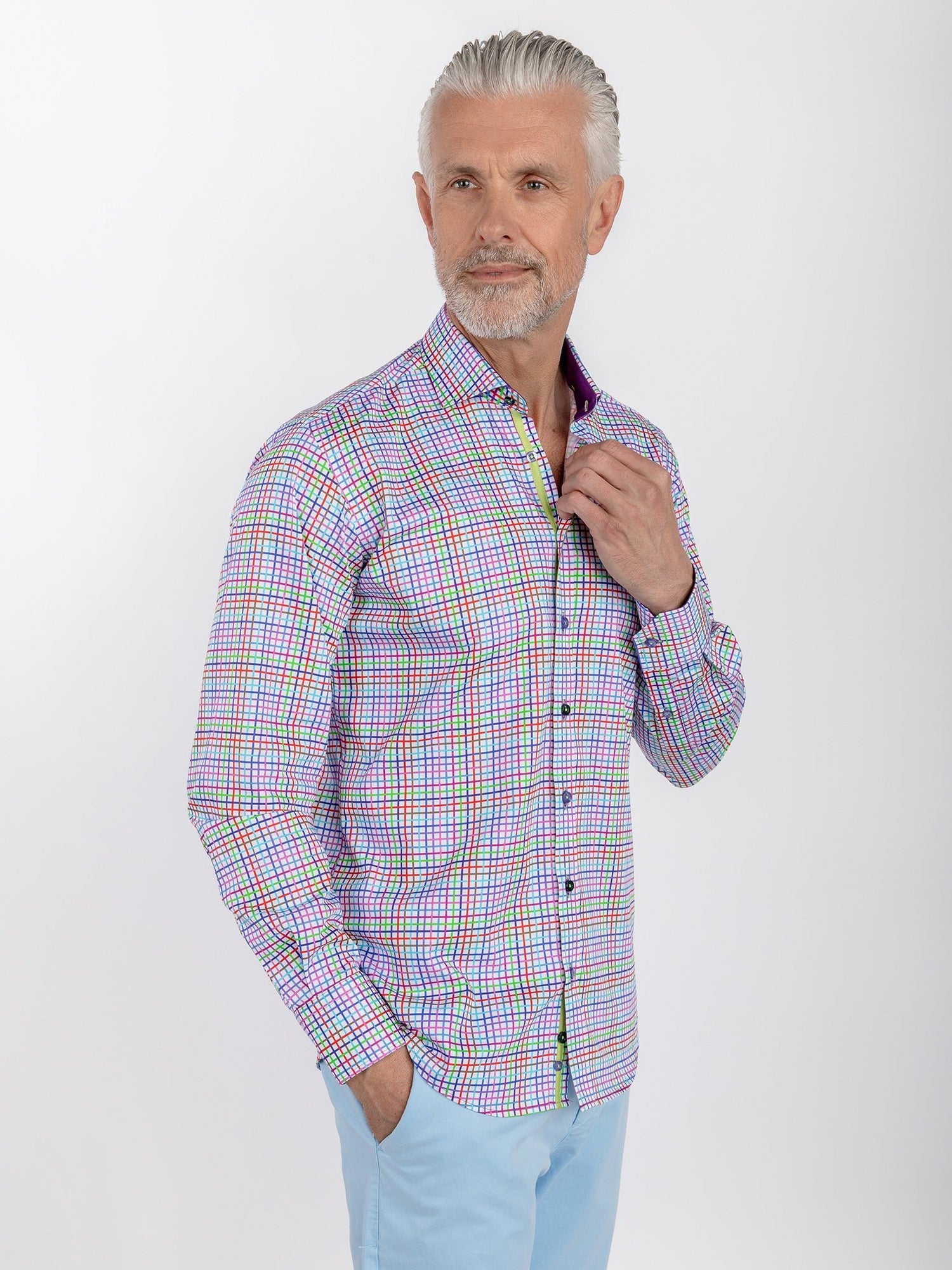 CHECK GINGHAM PURPLE INSERT - Claudio Lugli Shirts