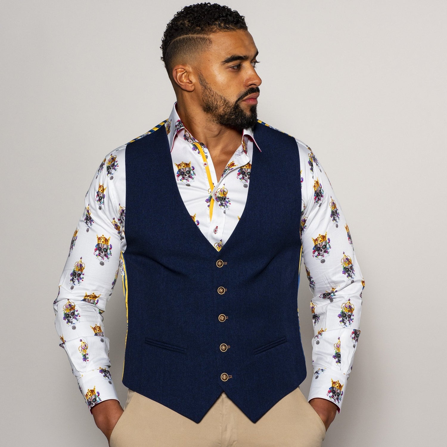 *CL1049 SKULL AND STRIPES WAISTCOAT - Claudio Lugli Shirts