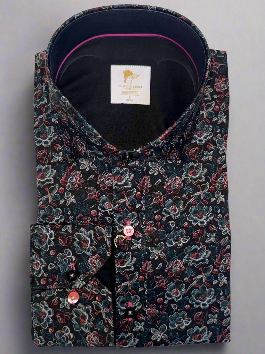CL2477 Black Floral - Claudio Lugli Shirts