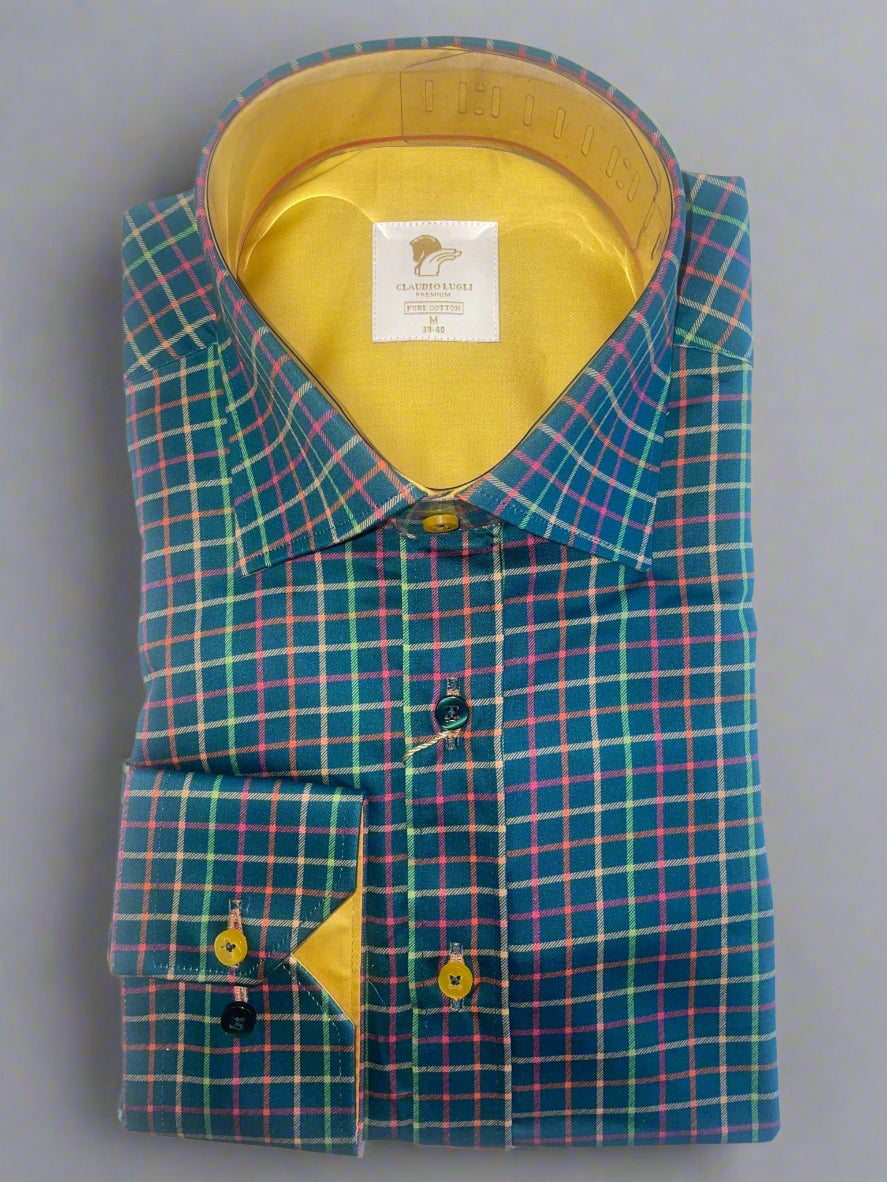 CL2560 Teal - Premium Men's Patterned Shirt by Claudio Lugli | Bold Design, Tailored Fit, Best Printed Shirts
