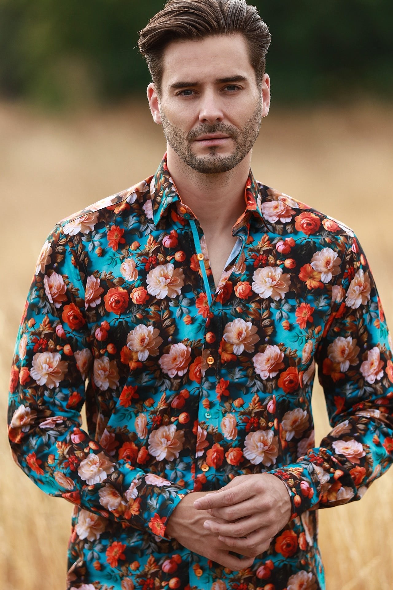 CL2566 AQUA 3D FLOWERS - Claudio Lugli Shirts