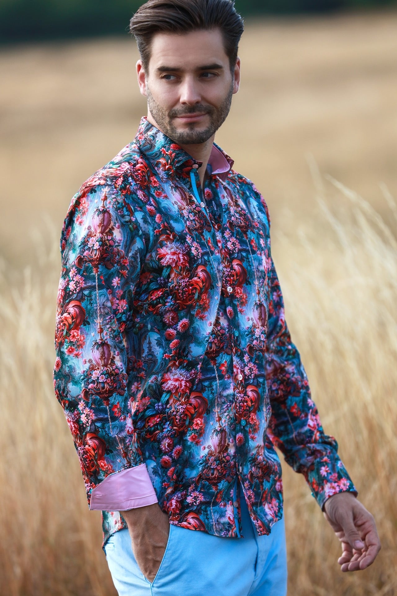 CL2571 GREEN VICTORIAN FLOWER - Claudio Lugli Shirts