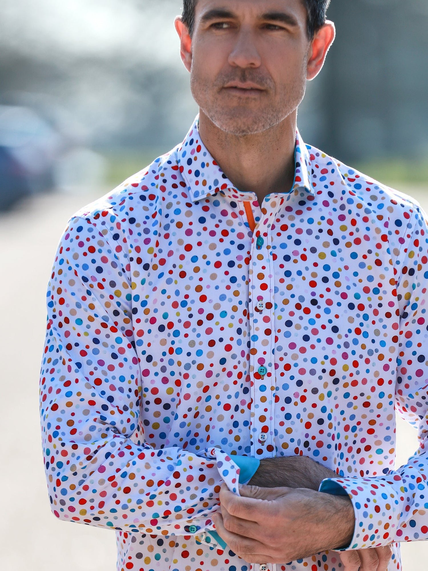 CLASSIC POLKA DOT MEN'S LONG SLEEVE SATIN COTTON SHIRT - Claudio Lugli Shirts