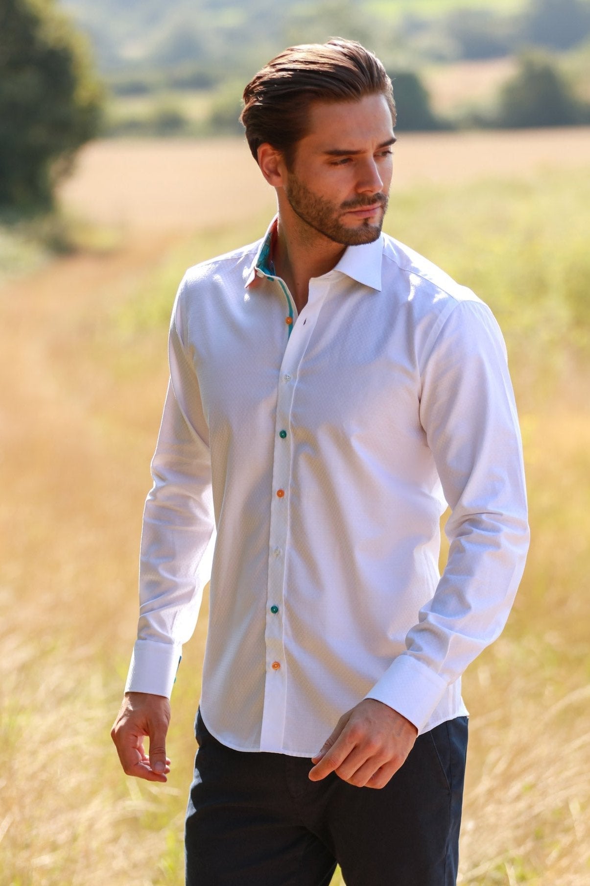 CLASSIC TEXTURED JACQUARD SHIRT WITH ABSTRACT FLORAL INSERT – Premium Men's Patterned Shirt by Claudio Lugli | Bold Design, Tailored Fit, Best Printed Shirts