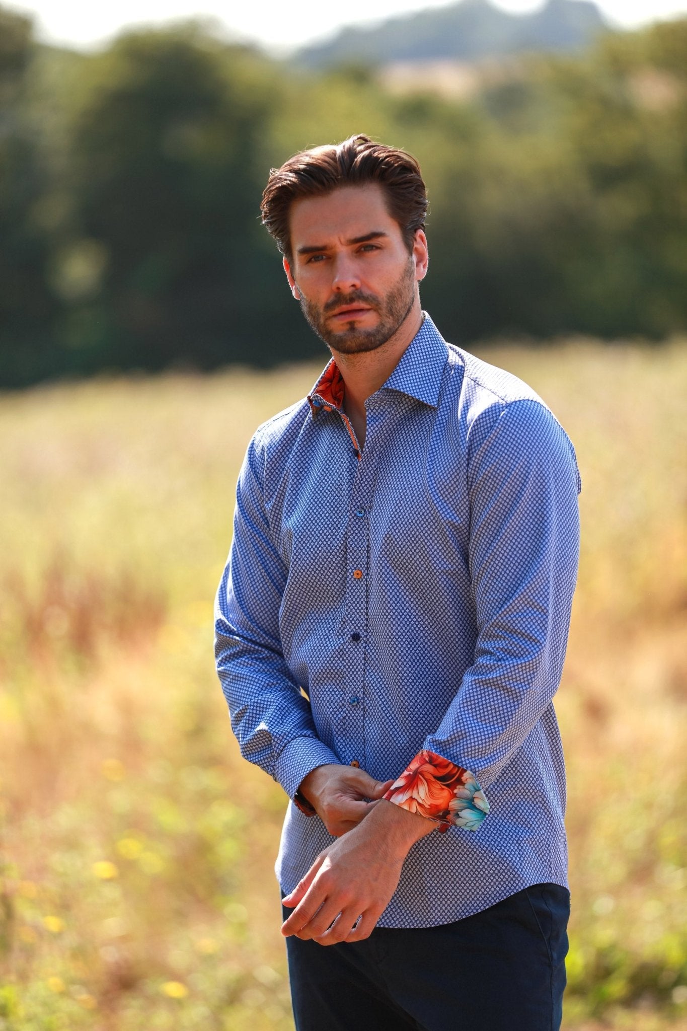 CLASSIC TEXTURED JACQUARD SHIRT WITH ABSTRACT FLORAL INSERT – Premium Men's Patterned Shirt by Claudio Lugli | Bold Design, Tailored Fit, Best Printed Shirts