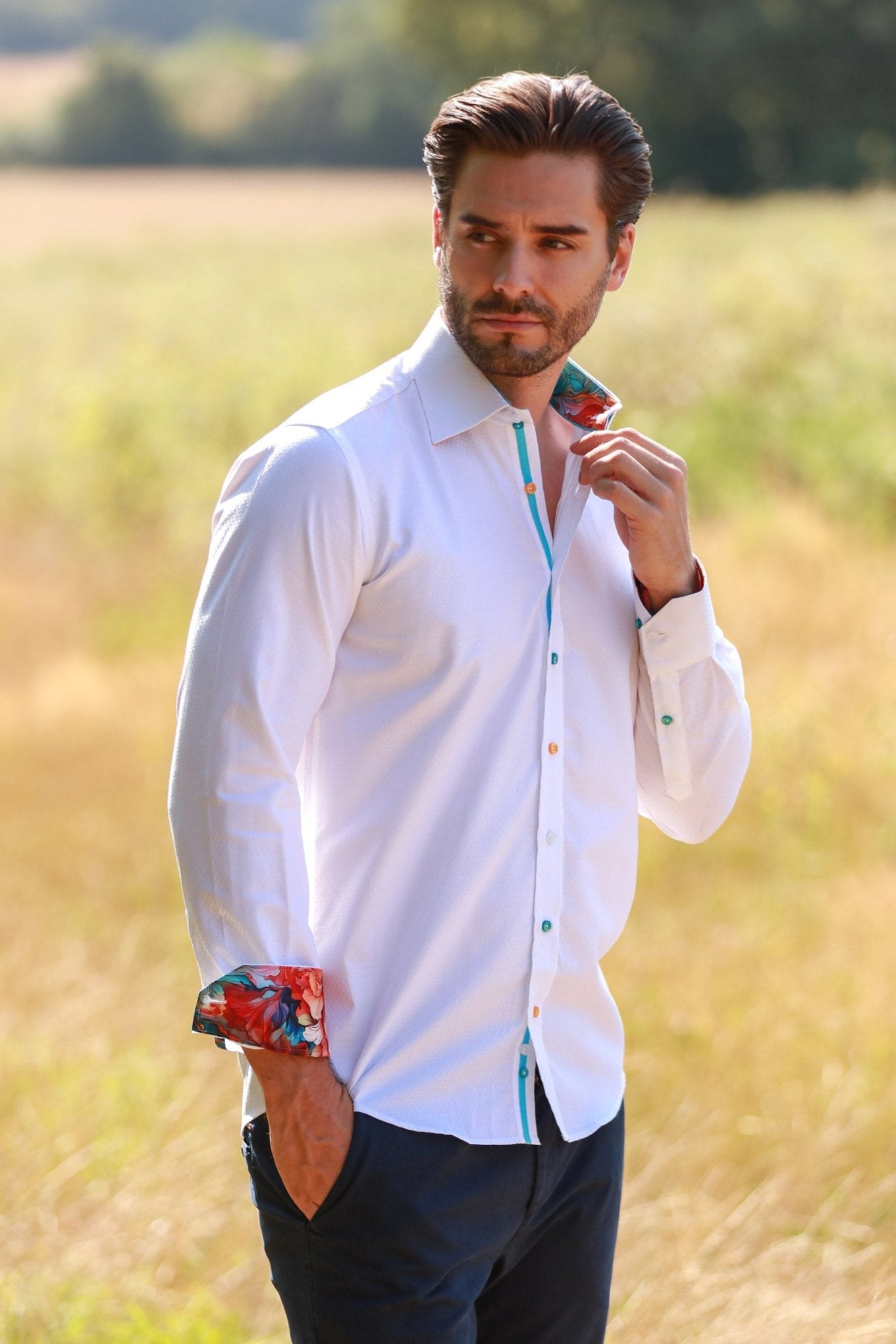 CLASSIC TEXTURED JACQUARD SHIRT WITH ABSTRACT FLORAL INSERT – Premium Men's Patterned Shirt by Claudio Lugli | Bold Design, Tailored Fit, Best Printed Shirts