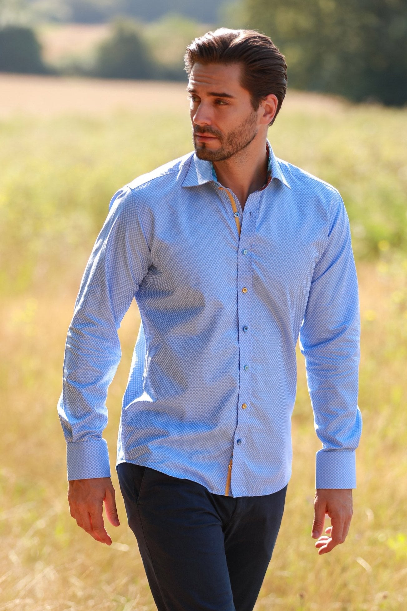 CLASSIC TEXTURED JACQUARD SHIRT WITH ABSTRACT FLORAL INSERT – Premium Men's Patterned Shirt by Claudio Lugli | Bold Design, Tailored Fit, Best Printed Shirts