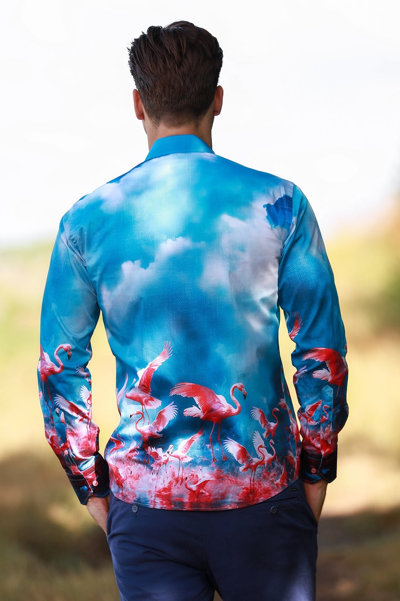 CLAUDIO LUGLI SKY FLAMINGO PLACEMENT PRINT SHIRT – Premium Men's Patterned Shirt by Claudio Lugli | Bold Design, Tailored Fit, Best Printed Shirts