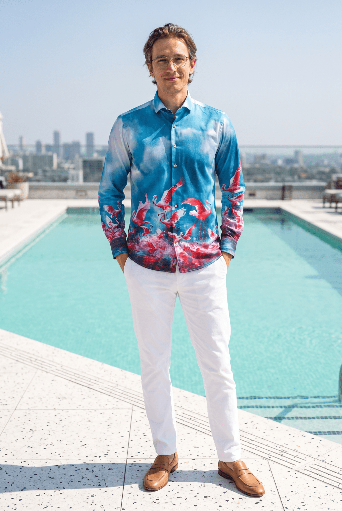 Claudio Lugli Sky Flamingo Placement Print Shirt - Claudio Lugli Shirts