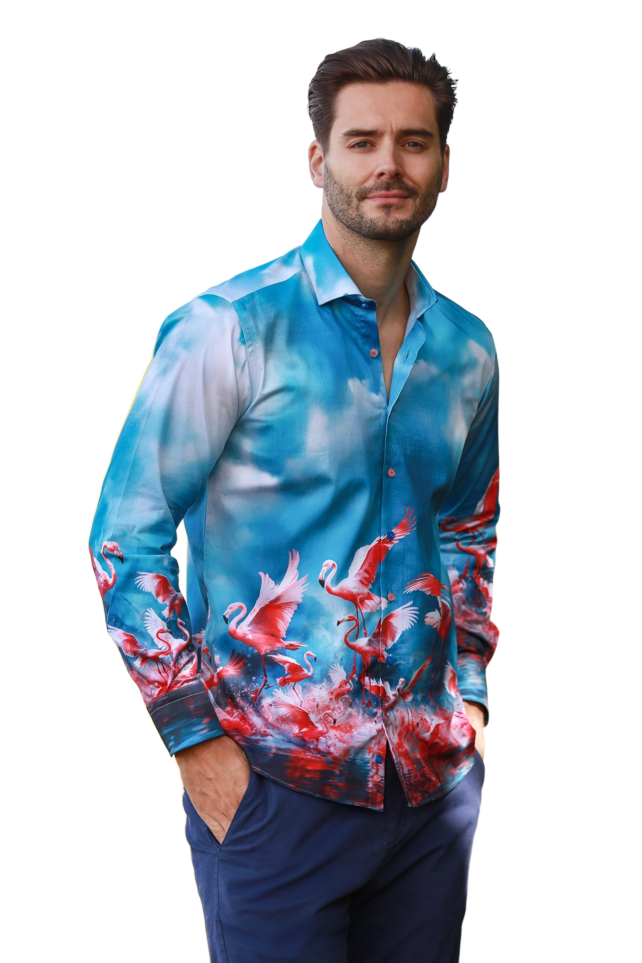 Claudio Lugli Sky Flamingo Placement Print Shirt - Claudio Lugli Shirts